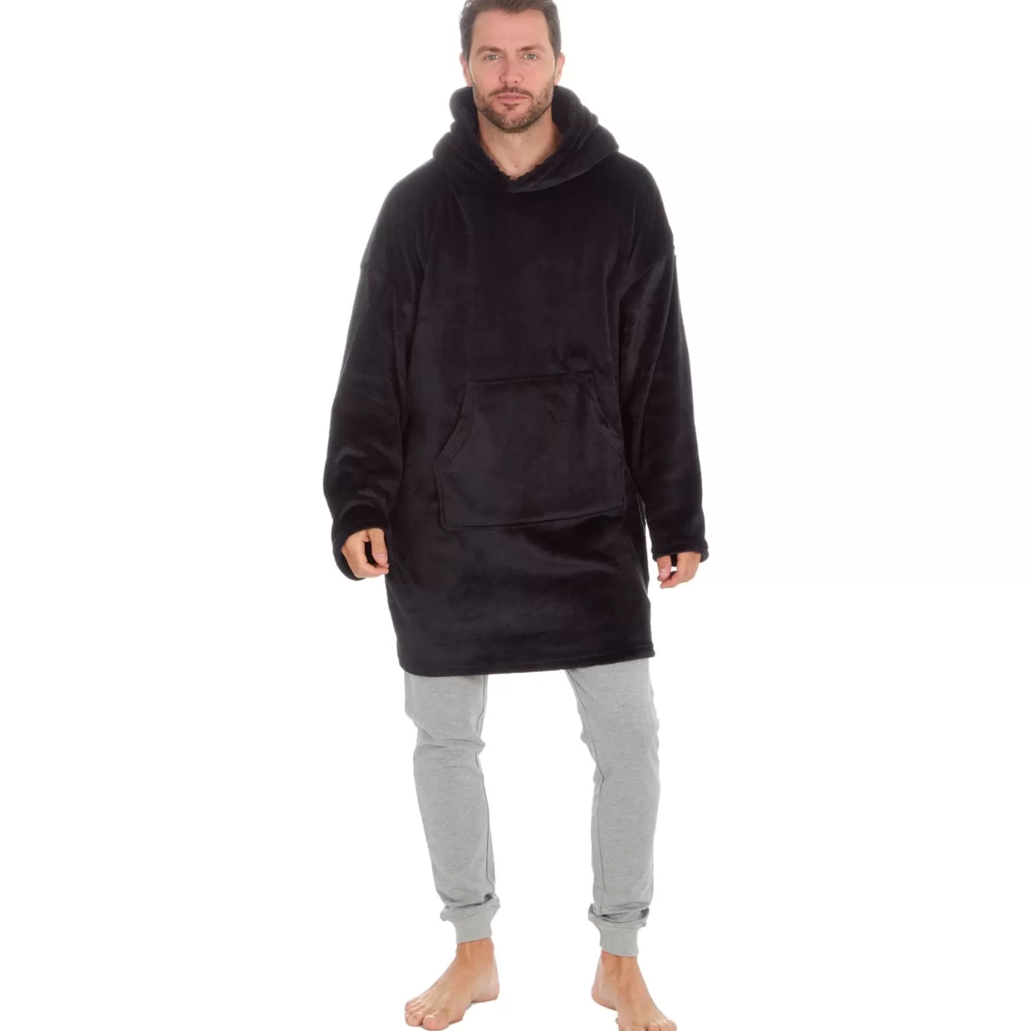 Men Huggable Polished Oversized Hoodie - Black