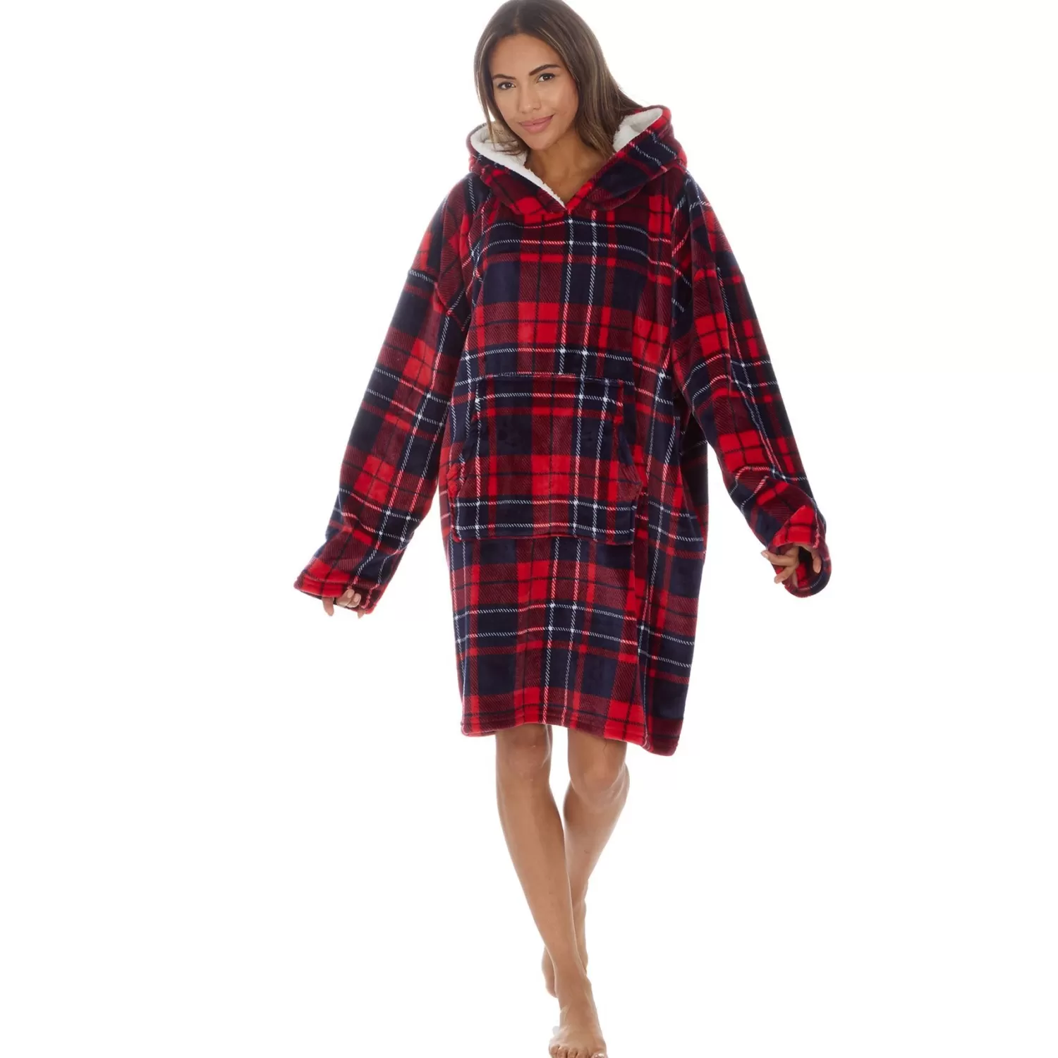 Huggable Loungewear | Red Check Oversized Hoodie