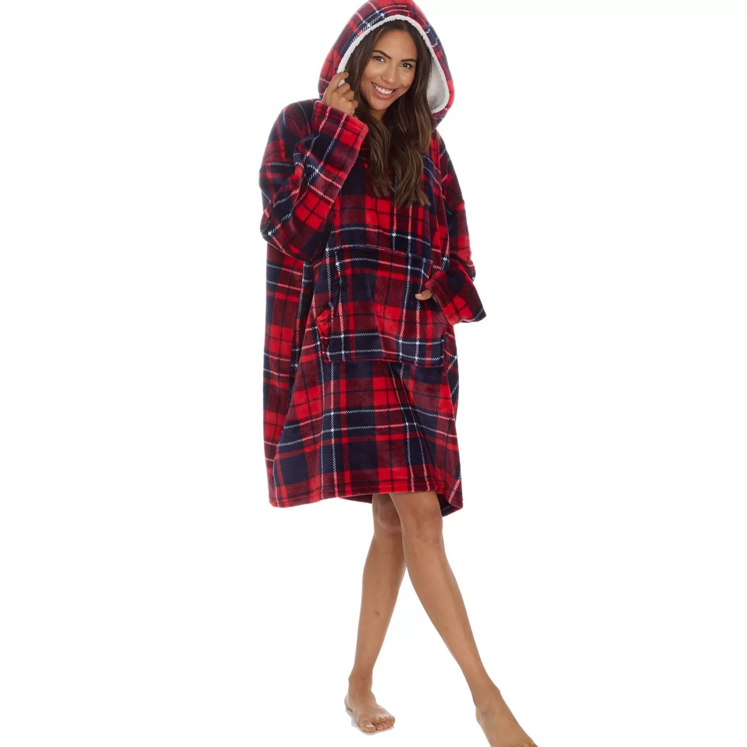 Huggable Loungewear | Red Check Oversized Hoodie