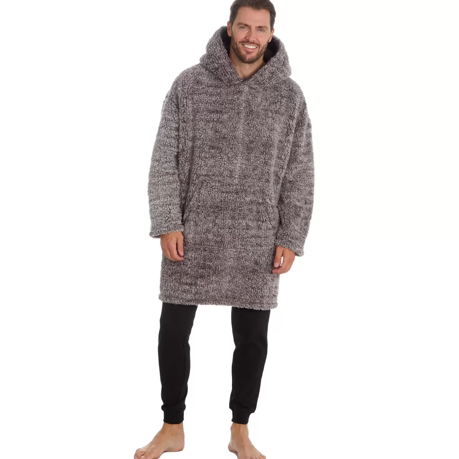 Men Huggable Sherpa Fleece Oversized Blanket Hoodie - Grey