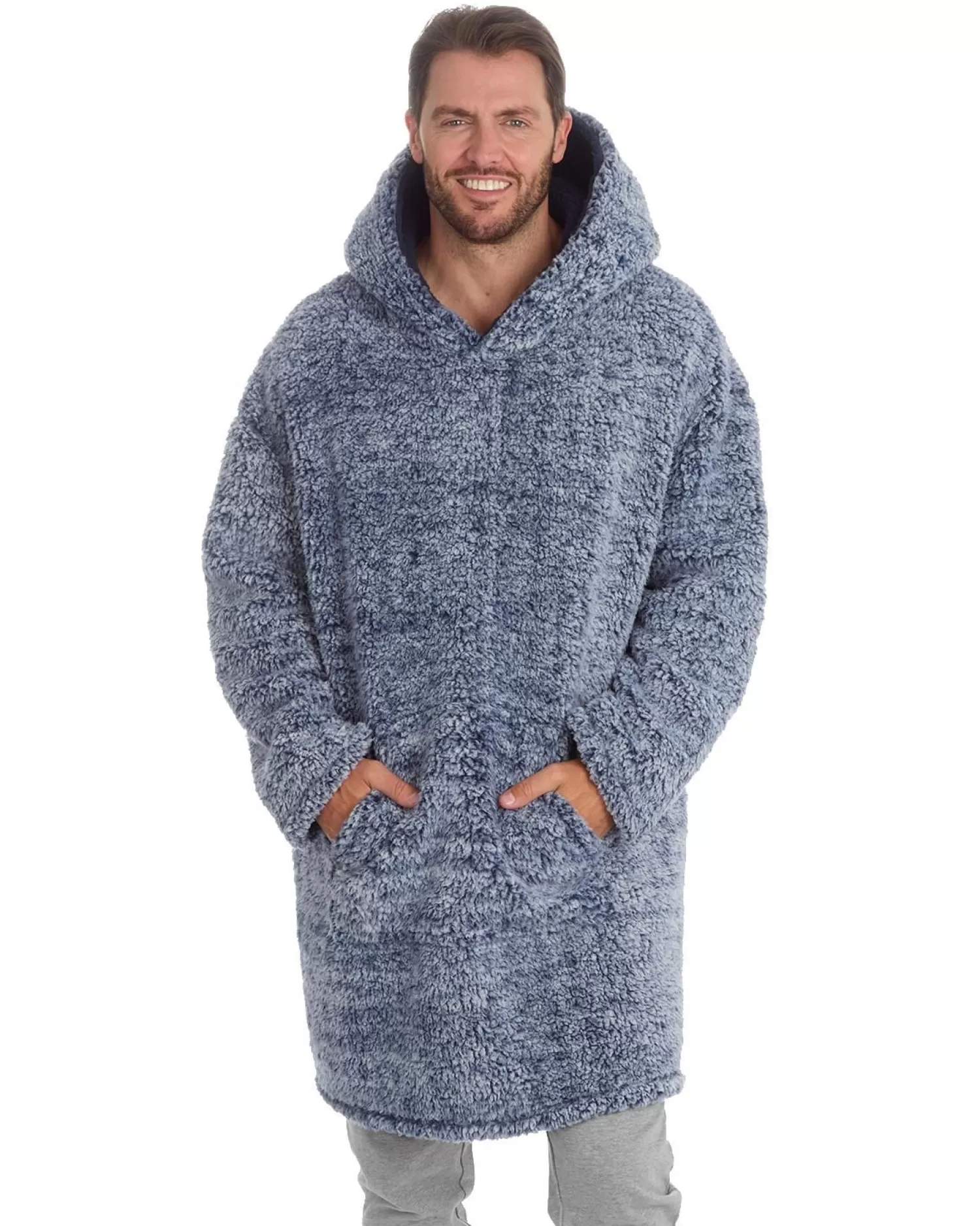 Men Huggable Sherpa Fleece Oversized Blanket Hoodie - Navy