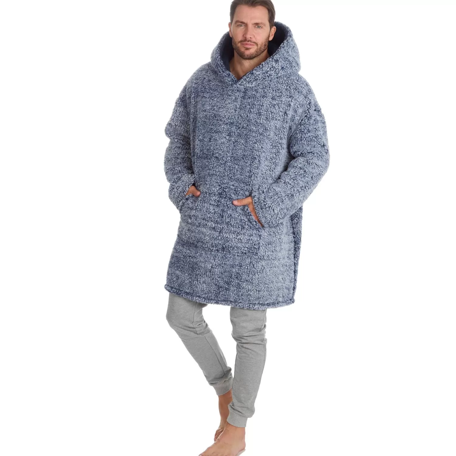 Men Huggable Sherpa Fleece Oversized Blanket Hoodie - Navy