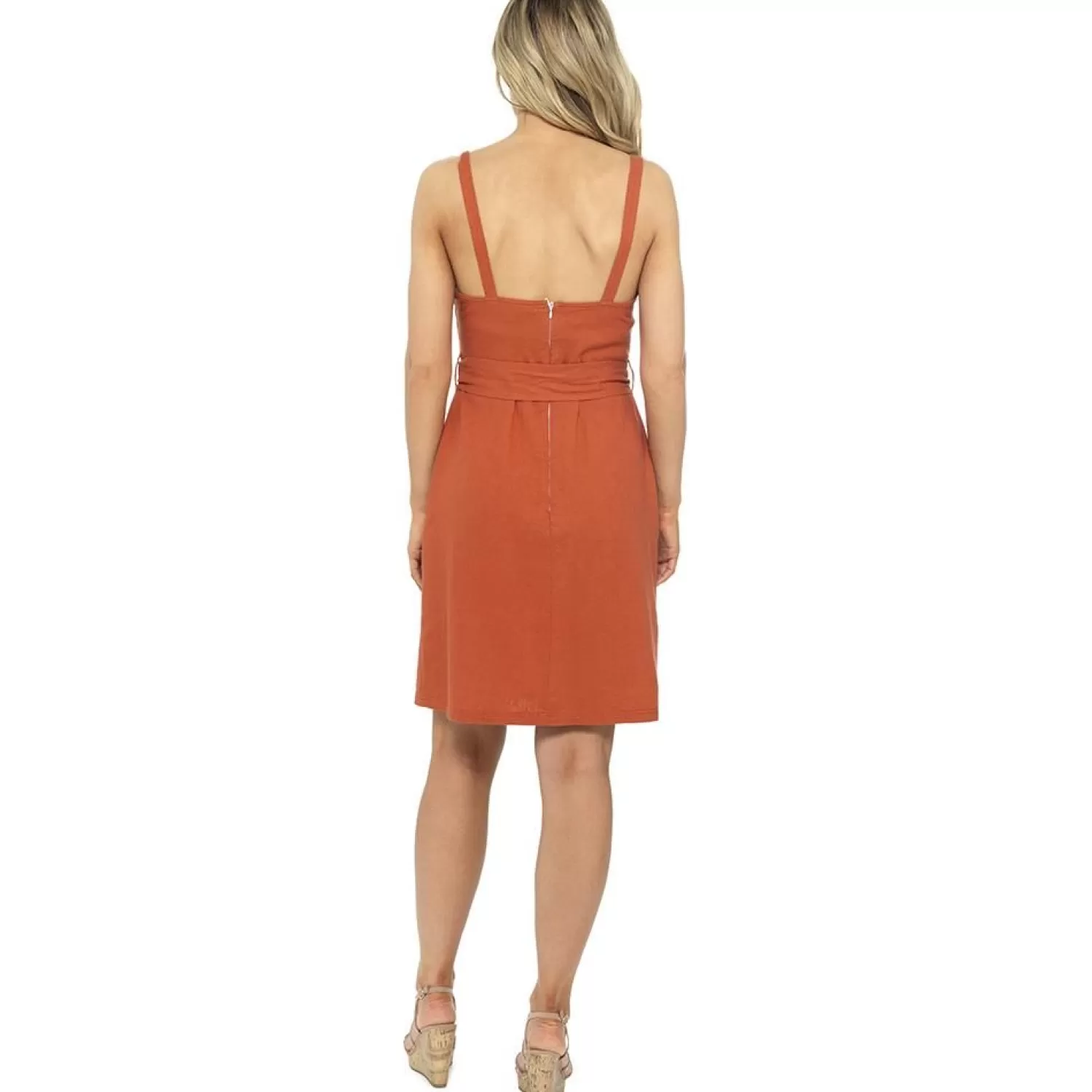 Indigo Roc Dresses | Belted Linen Sun Dress - Burnt Orange