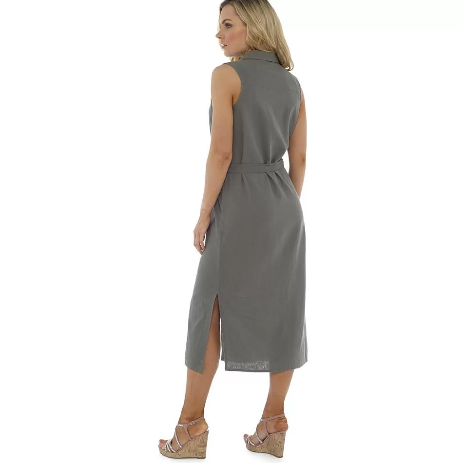 Indigo Roc Dresses | Linen Button Front Dress - Khaki