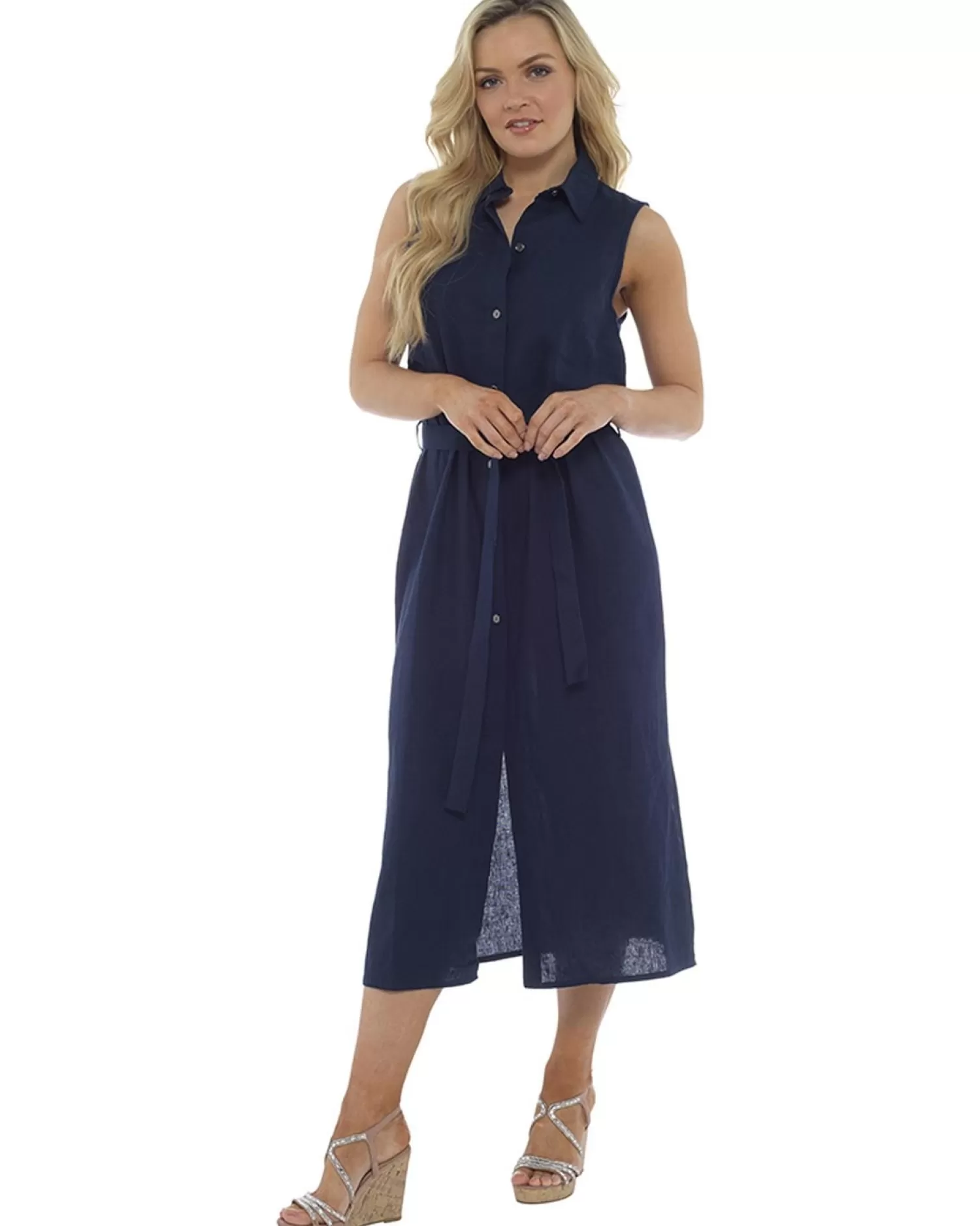 Indigo Roc Dresses | Linen Button Front Dress - Navy