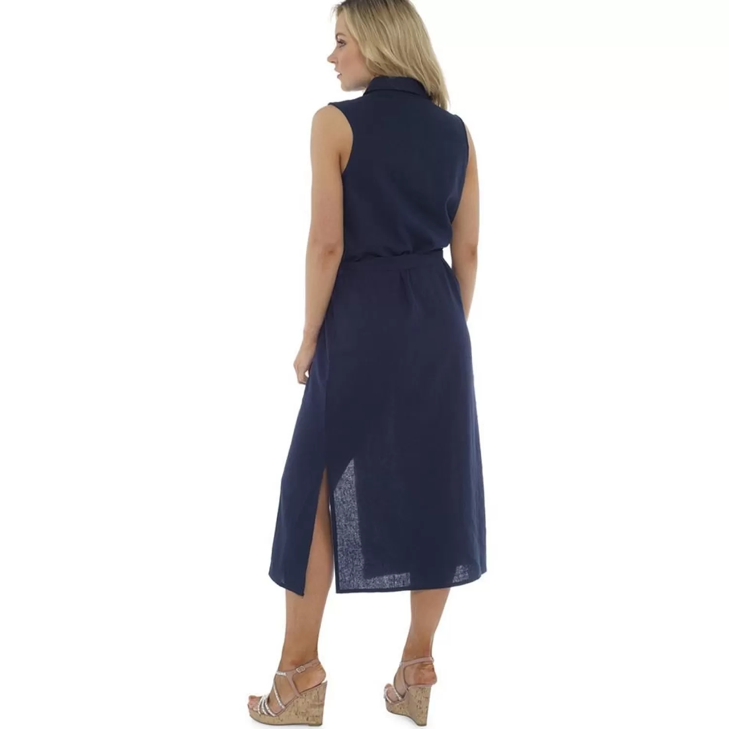 Indigo Roc Dresses | Linen Button Front Dress - Navy