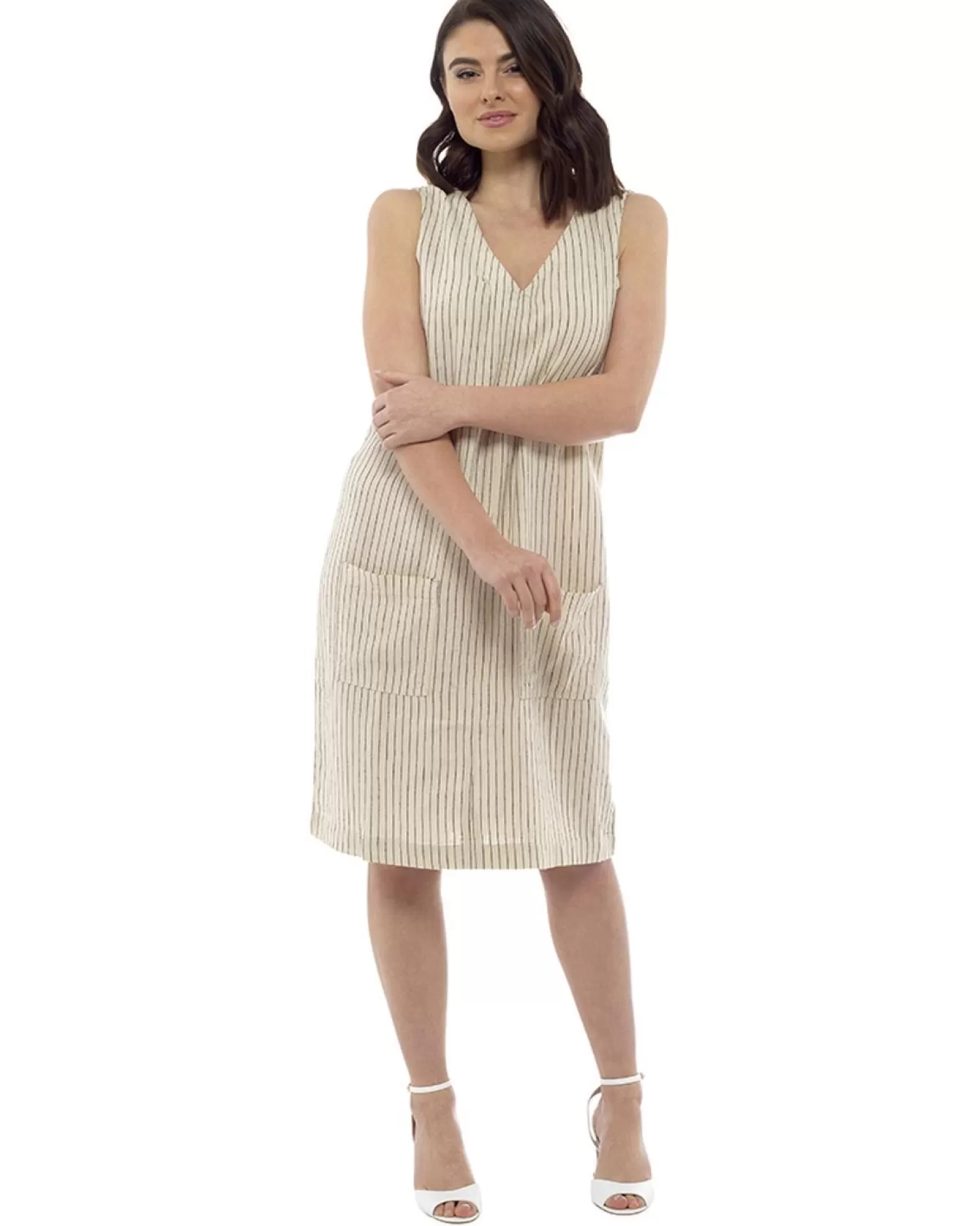 Indigo Roc Dresses | Linen Shift Dress - Stone Stripe