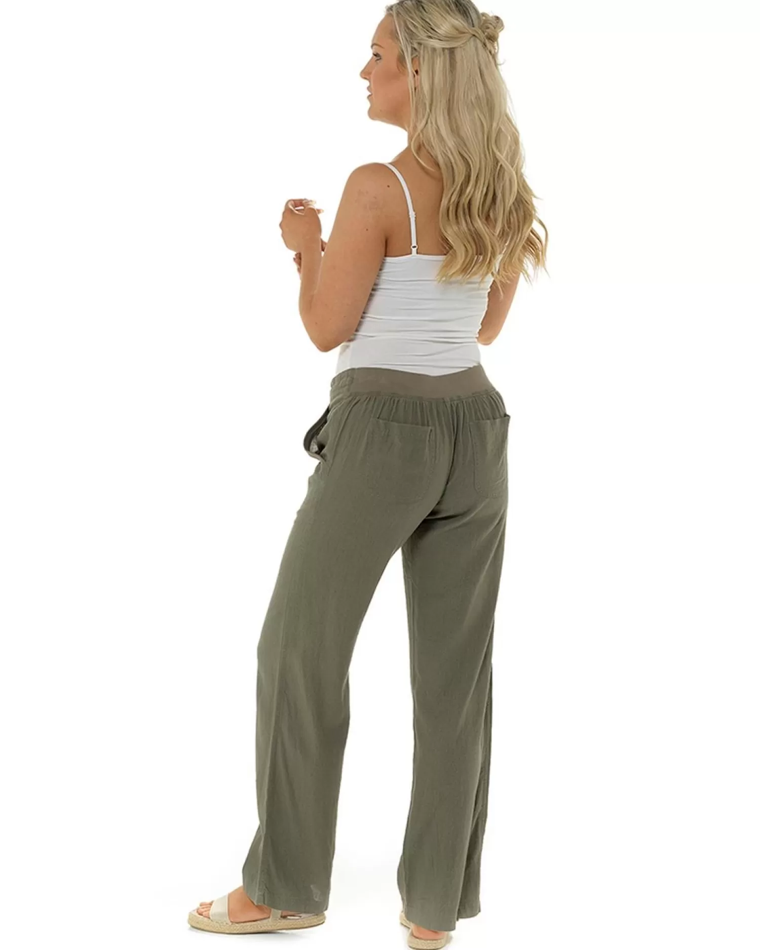 Indigo Roc Trousers | Ribbed Back Linen Trousers - Khaki