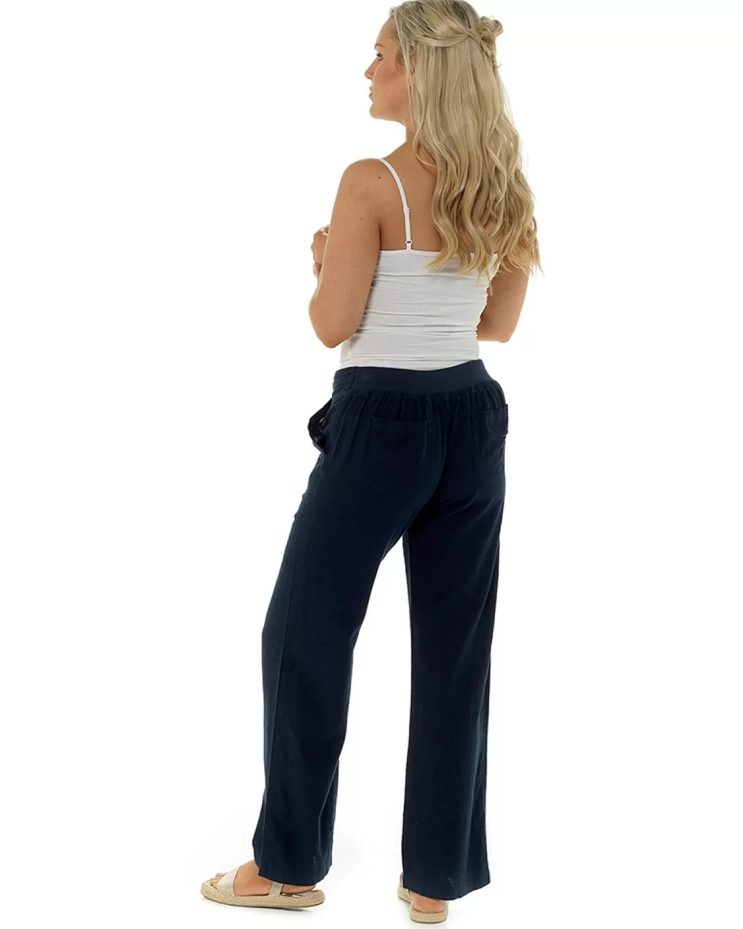 Indigo Roc Trousers | Ribbed Back Linen Trousers - Navy