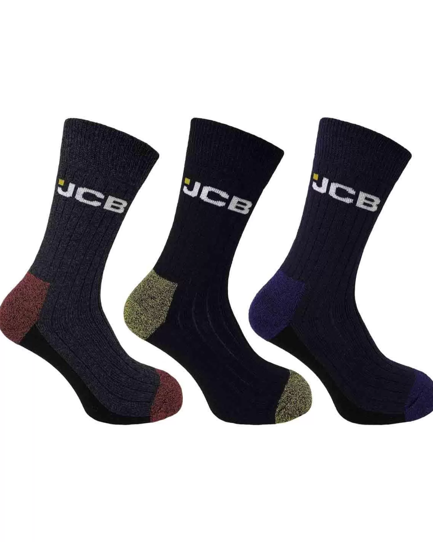 Men JCB Mens 3 Pack Coloured Heel Boot Socks