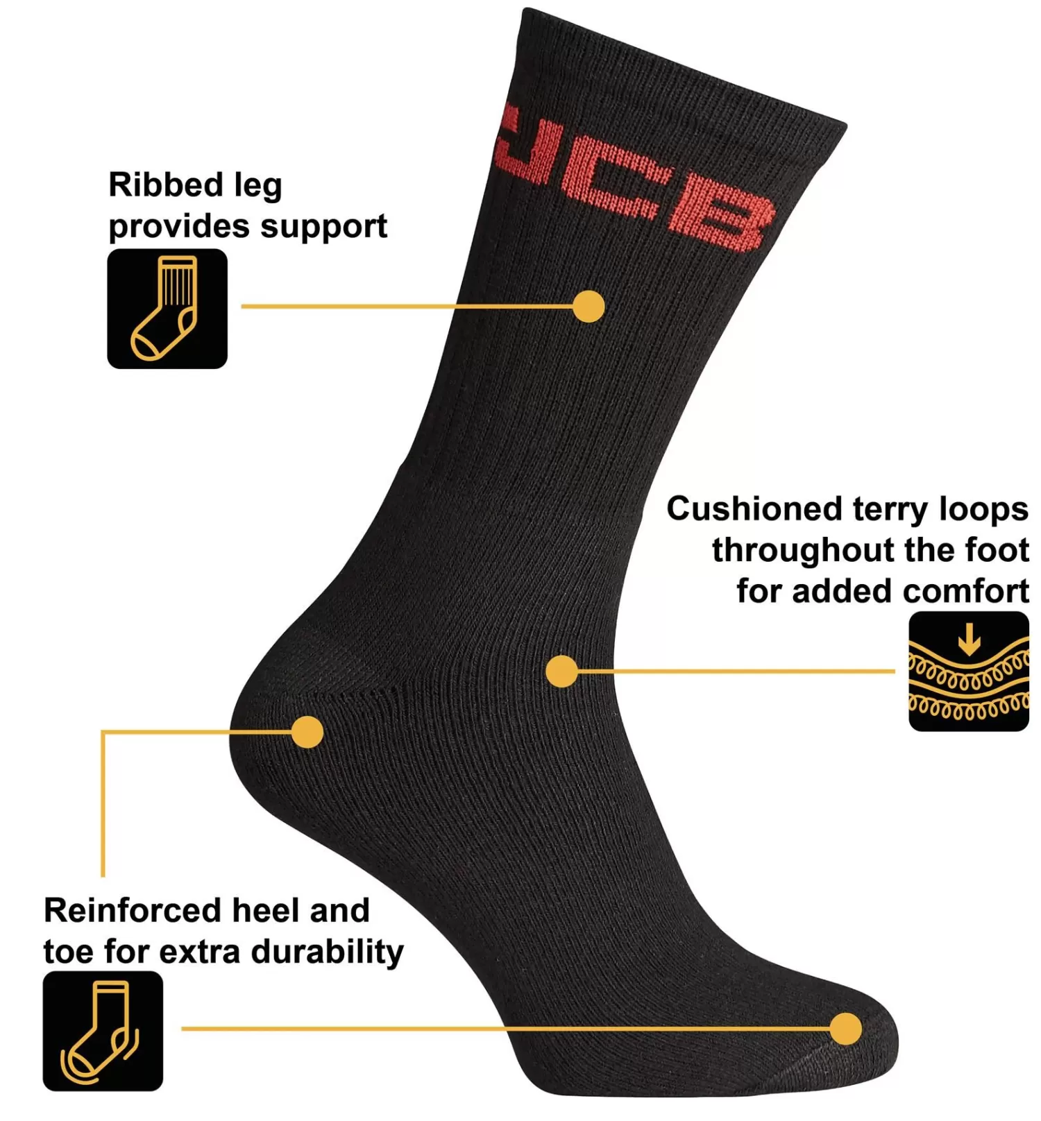 Men JCB Mens 3 Pack Crew Socks - Black