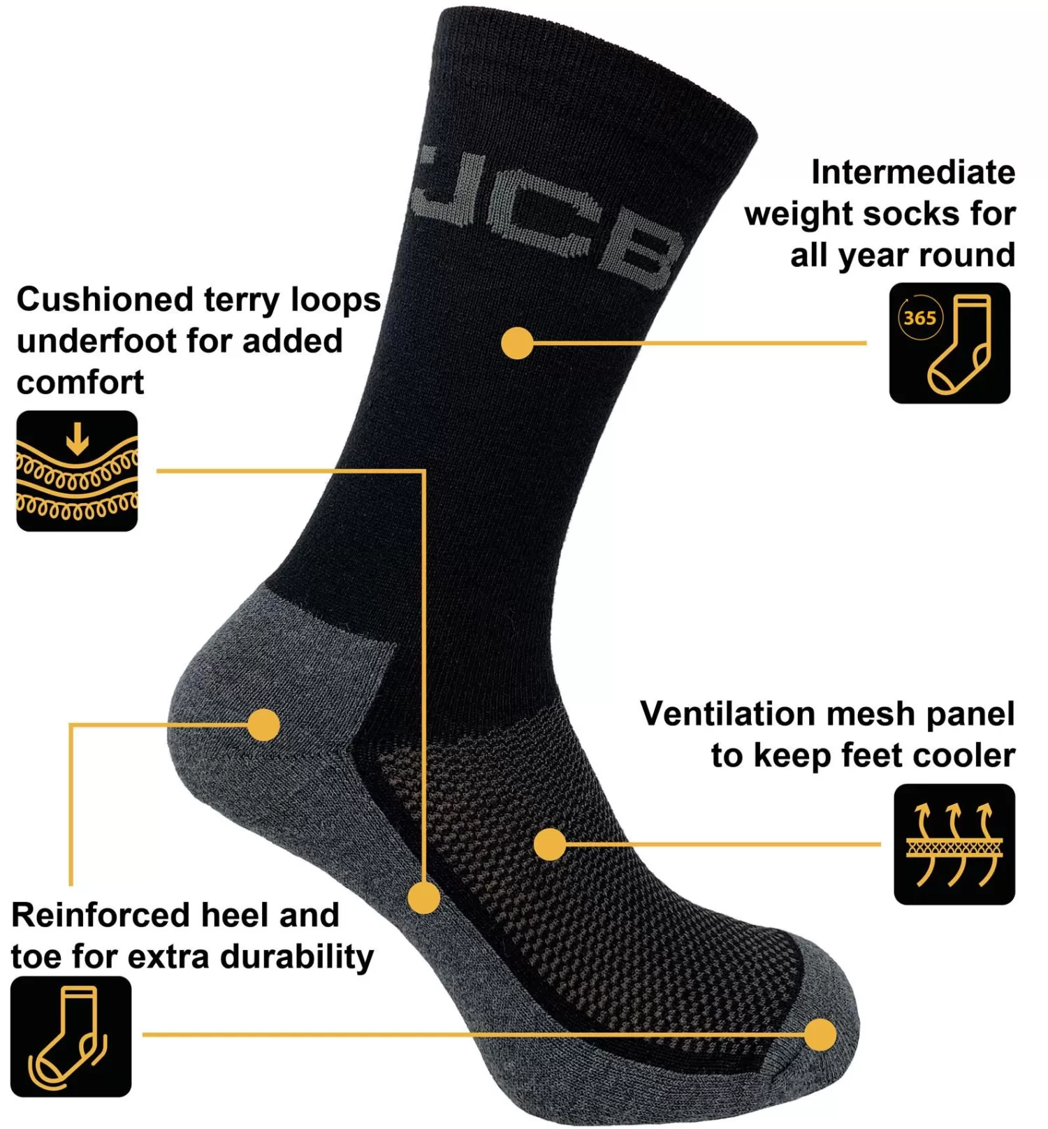 Men JCB Mens 3 Pack Everyday Work Socks