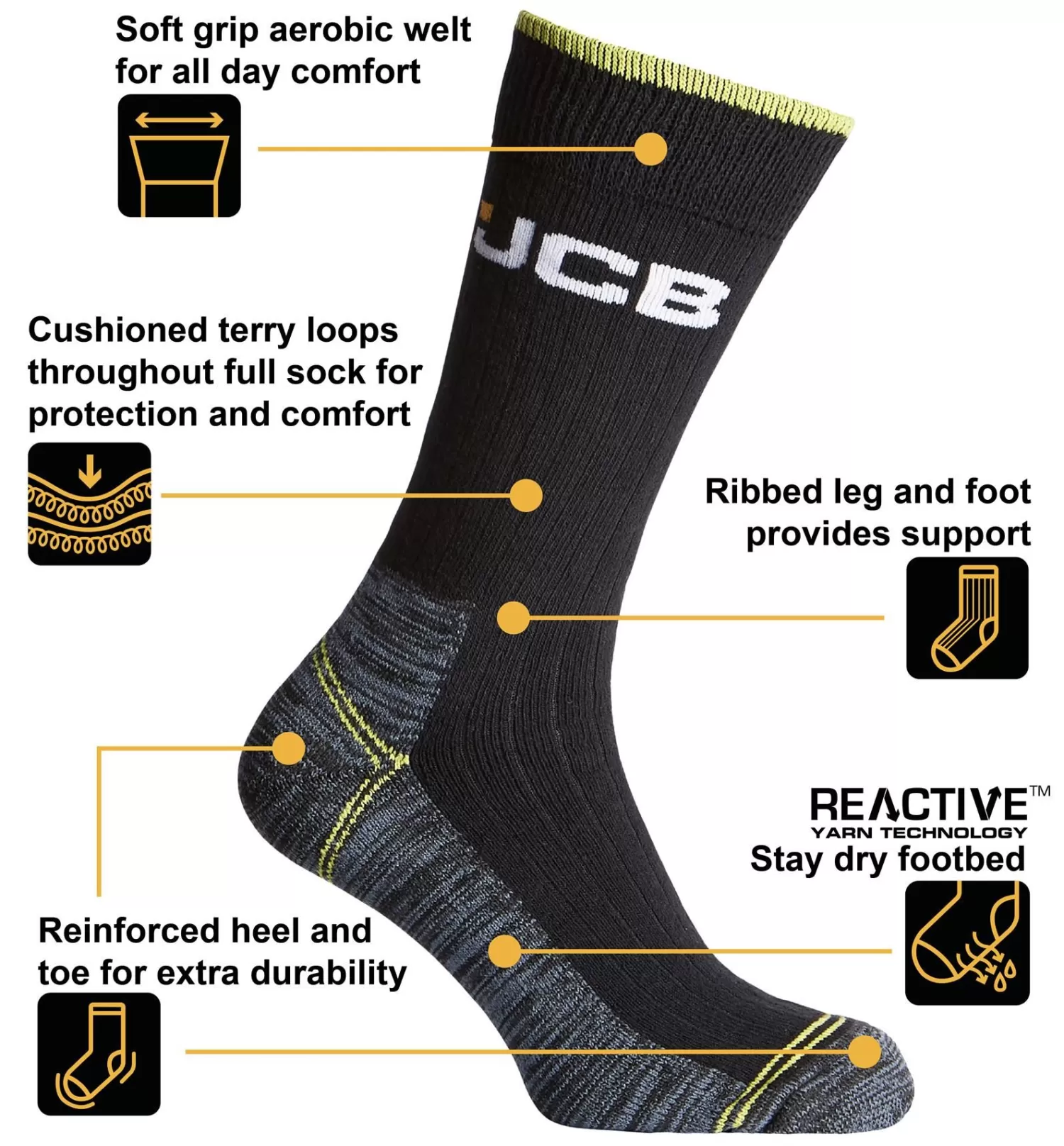 Men JCB Mens 3 Pack High Vis Work Socks