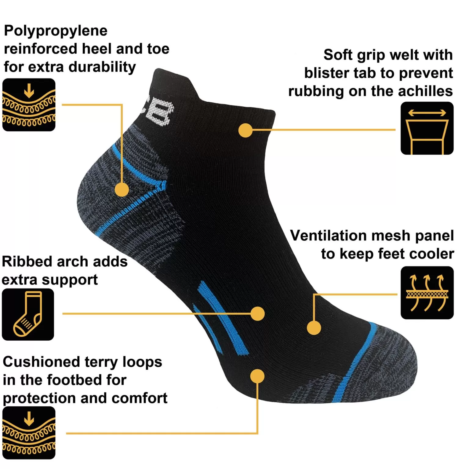 Men JCB Mens 3 Pack Neon Stripe Trainer Socks