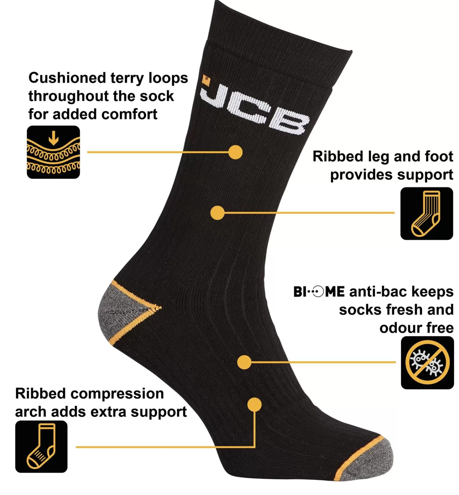 Men JCB Mens 3 Pack Outdoor Activity Socks - Black