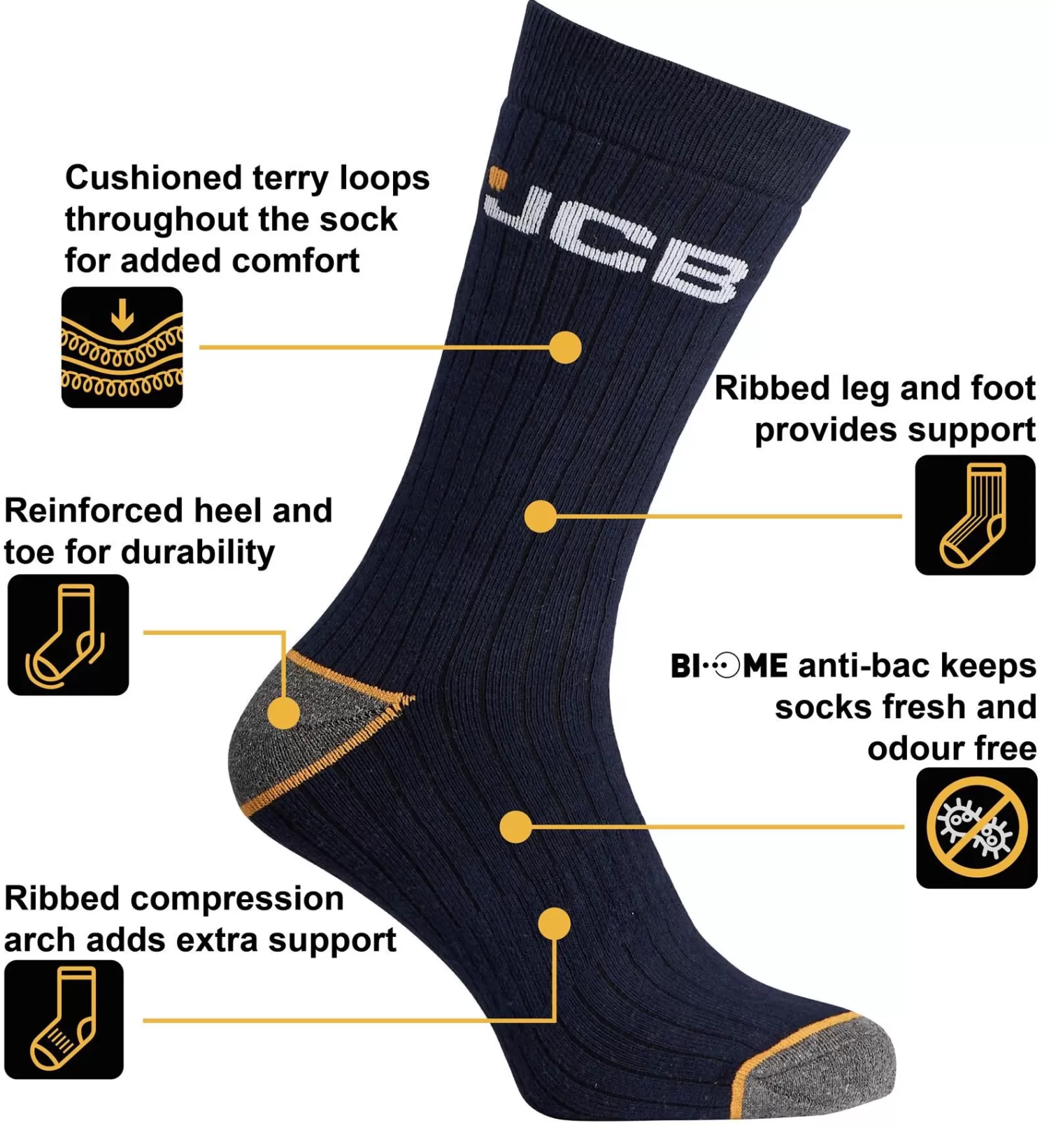 Men JCB Mens 3 Pack Outdoor Activity Socks - Navy