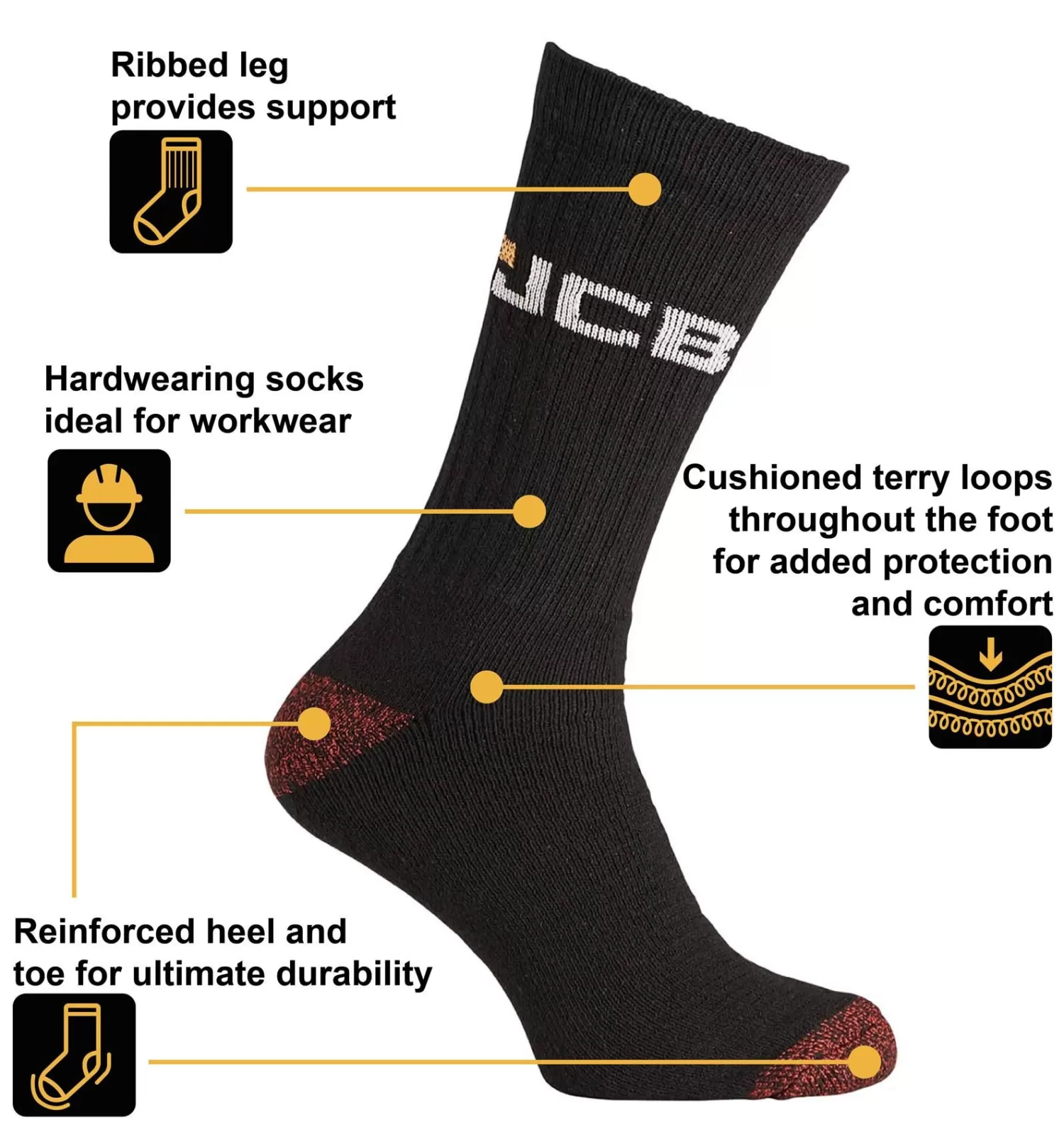 Men JCB Mens 4 Pack Coloured Heel Boot Socks