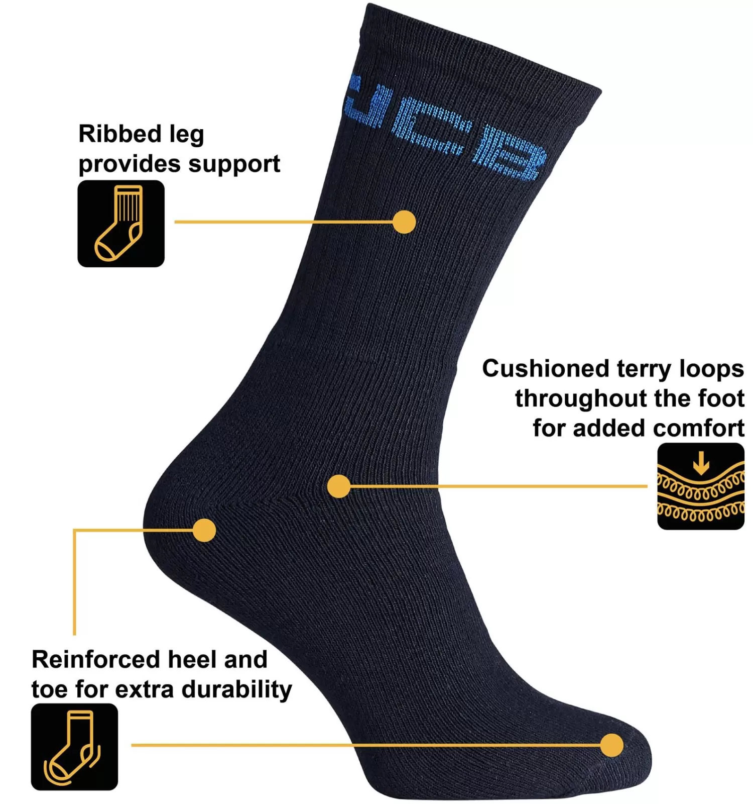 Men JCB Mens 4 Pack Crew Socks - Blue