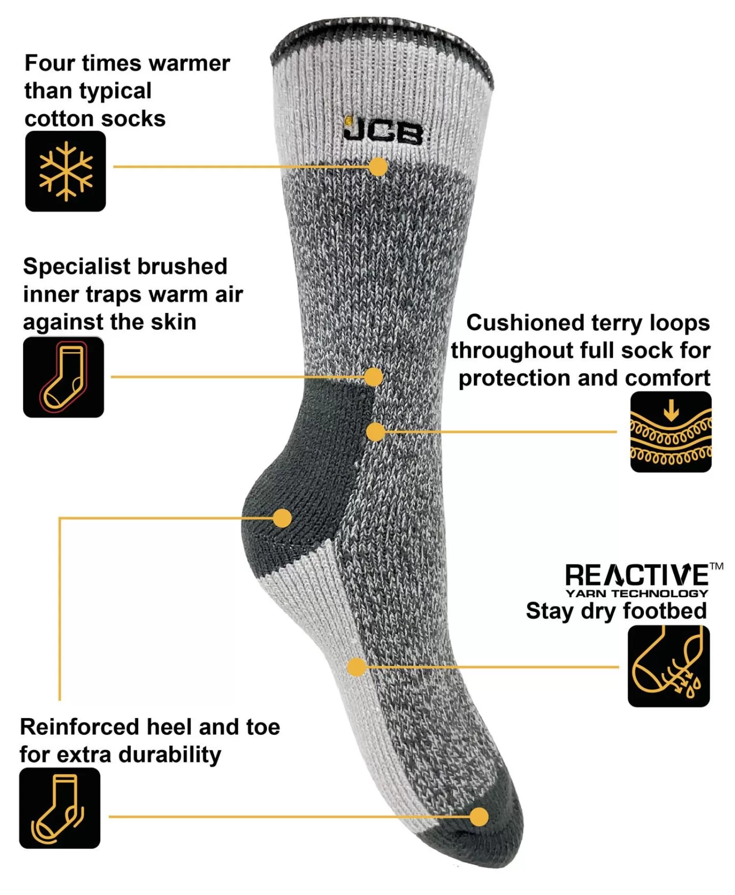 JCB Socks | Womens Grey Thermasocks