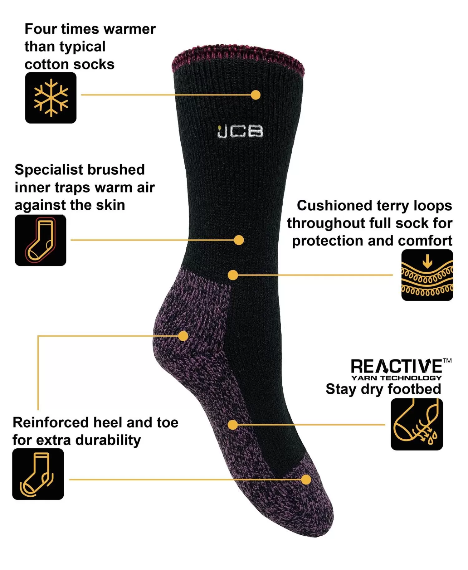 JCB Socks | Womens Thermasocks - Black