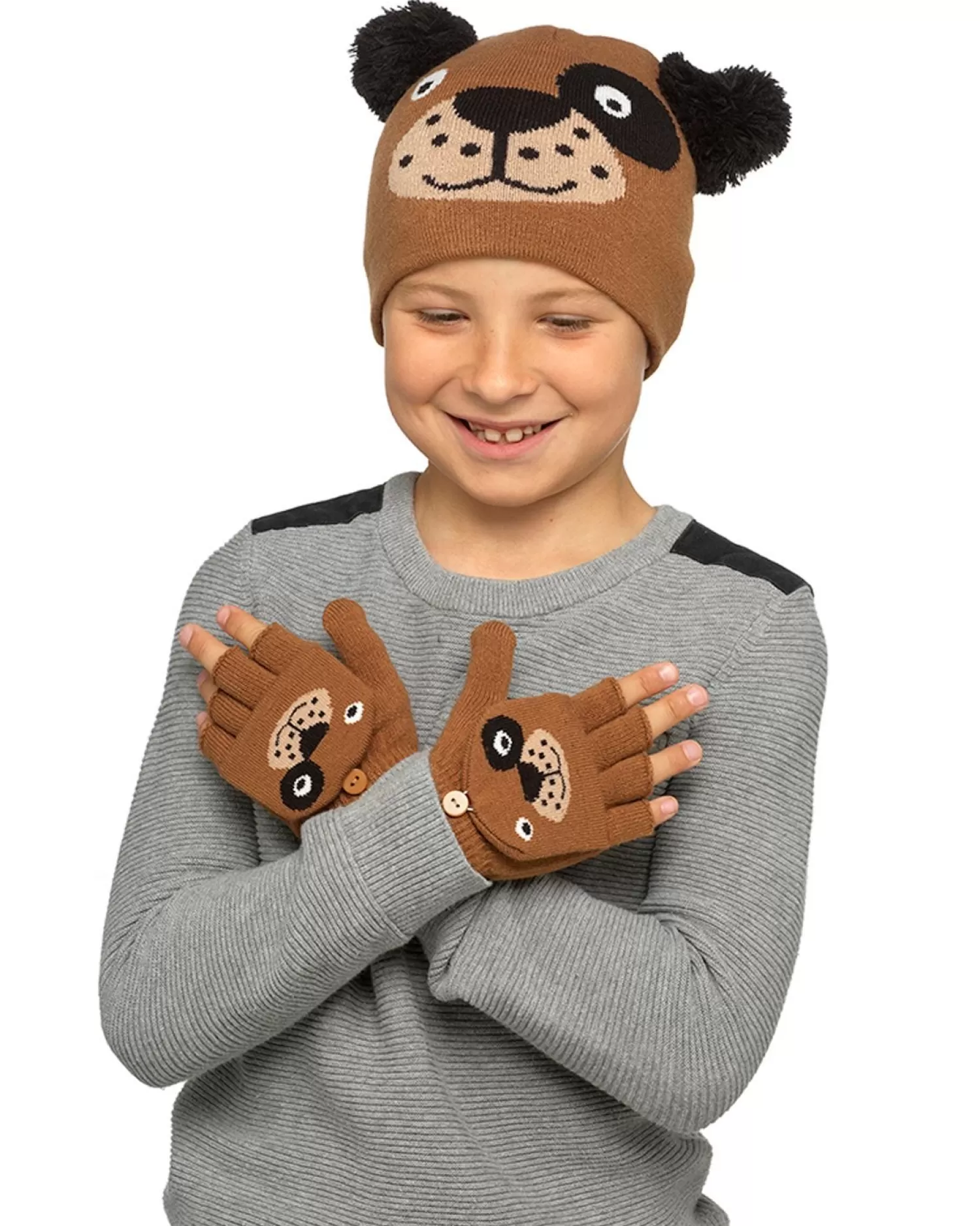 Kids * Kids Brown Dog Hat & Gloves Set