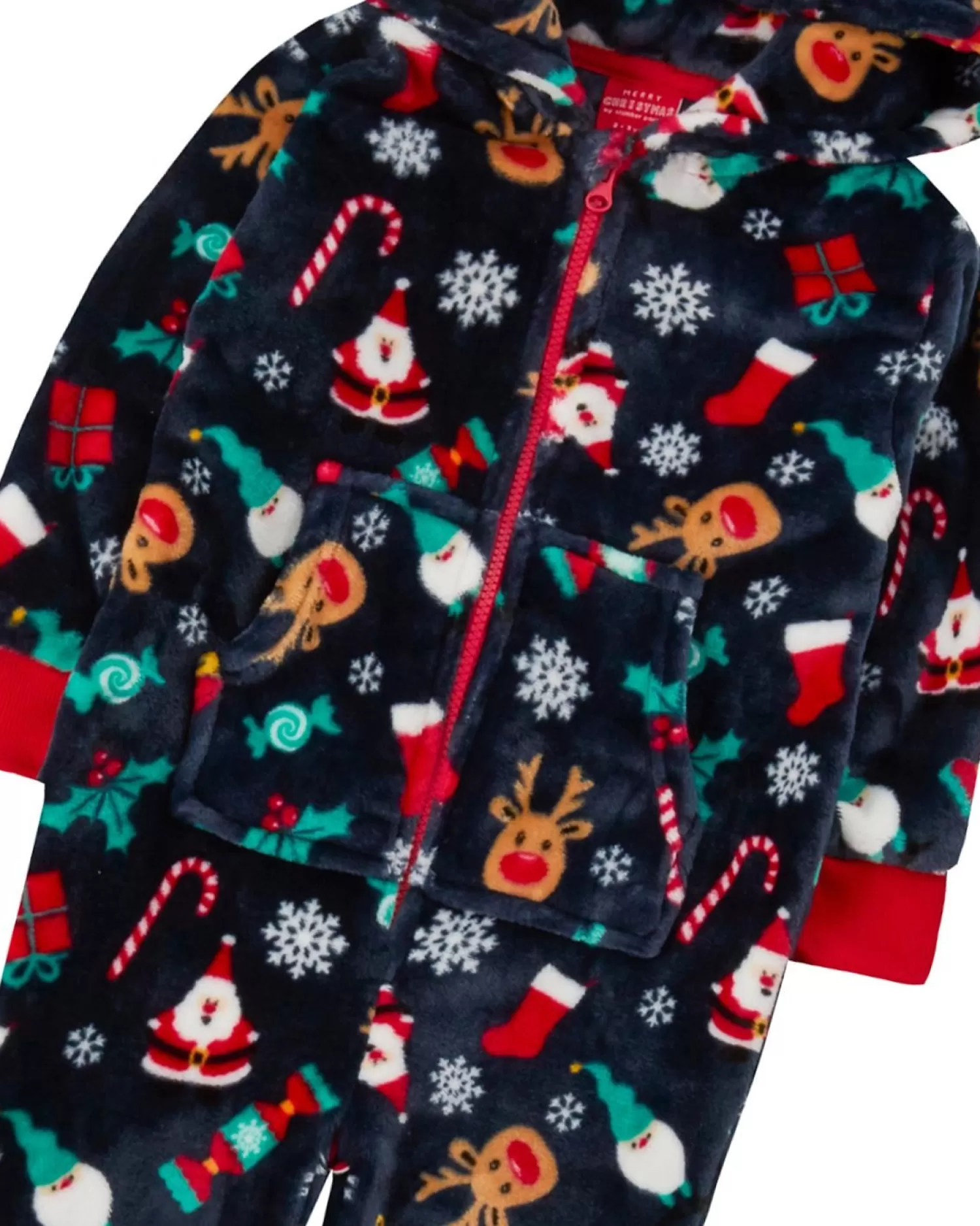 Kids Slumber Party Kids Christmas Hooded Onesie - Navy