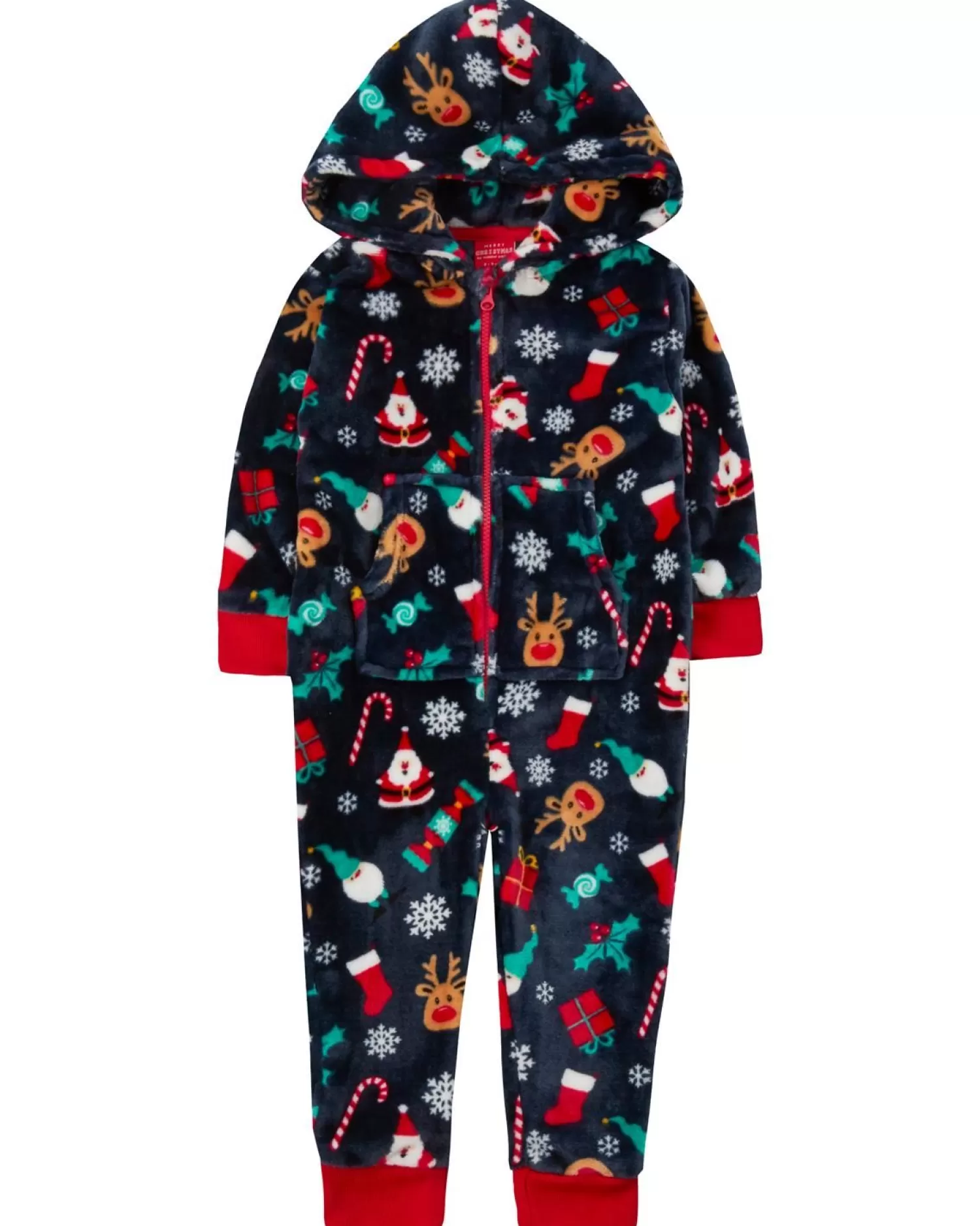 Kids Slumber Party Kids Christmas Hooded Onesie - Navy