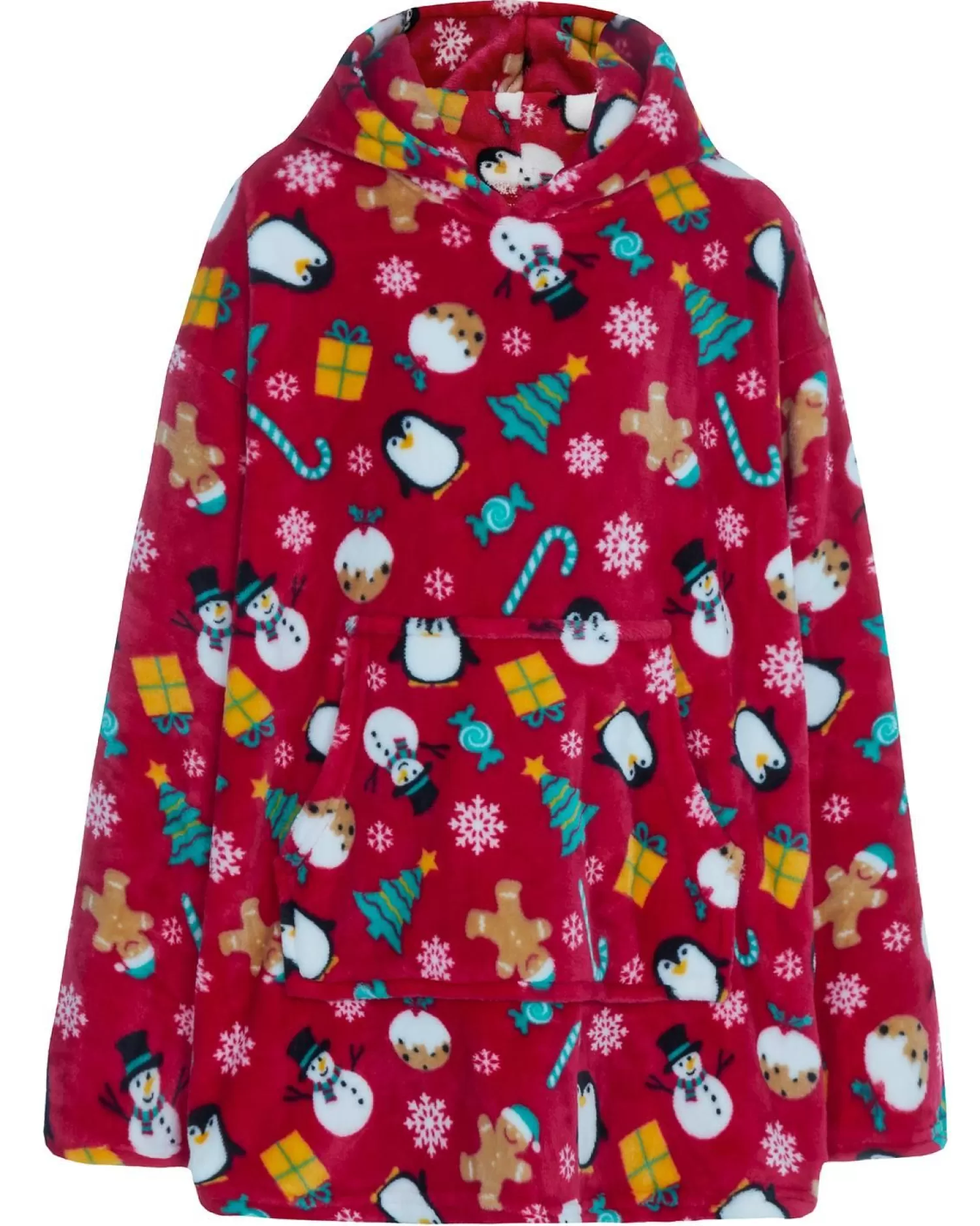 Kids Slumber Party Kids Christmas Print Oversized Hoodie - Red