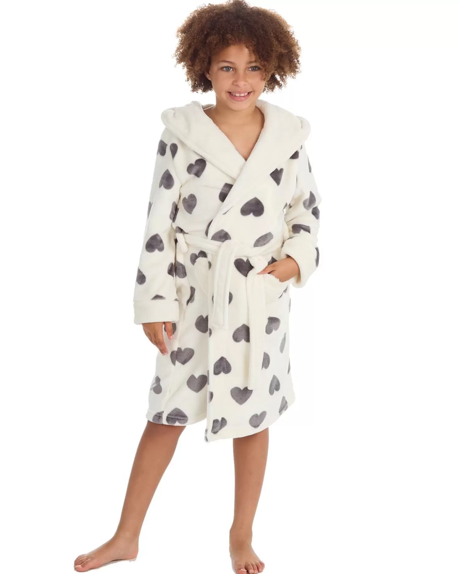 Kids Slumber Party Kids Cream Heart Print Dressing Gown