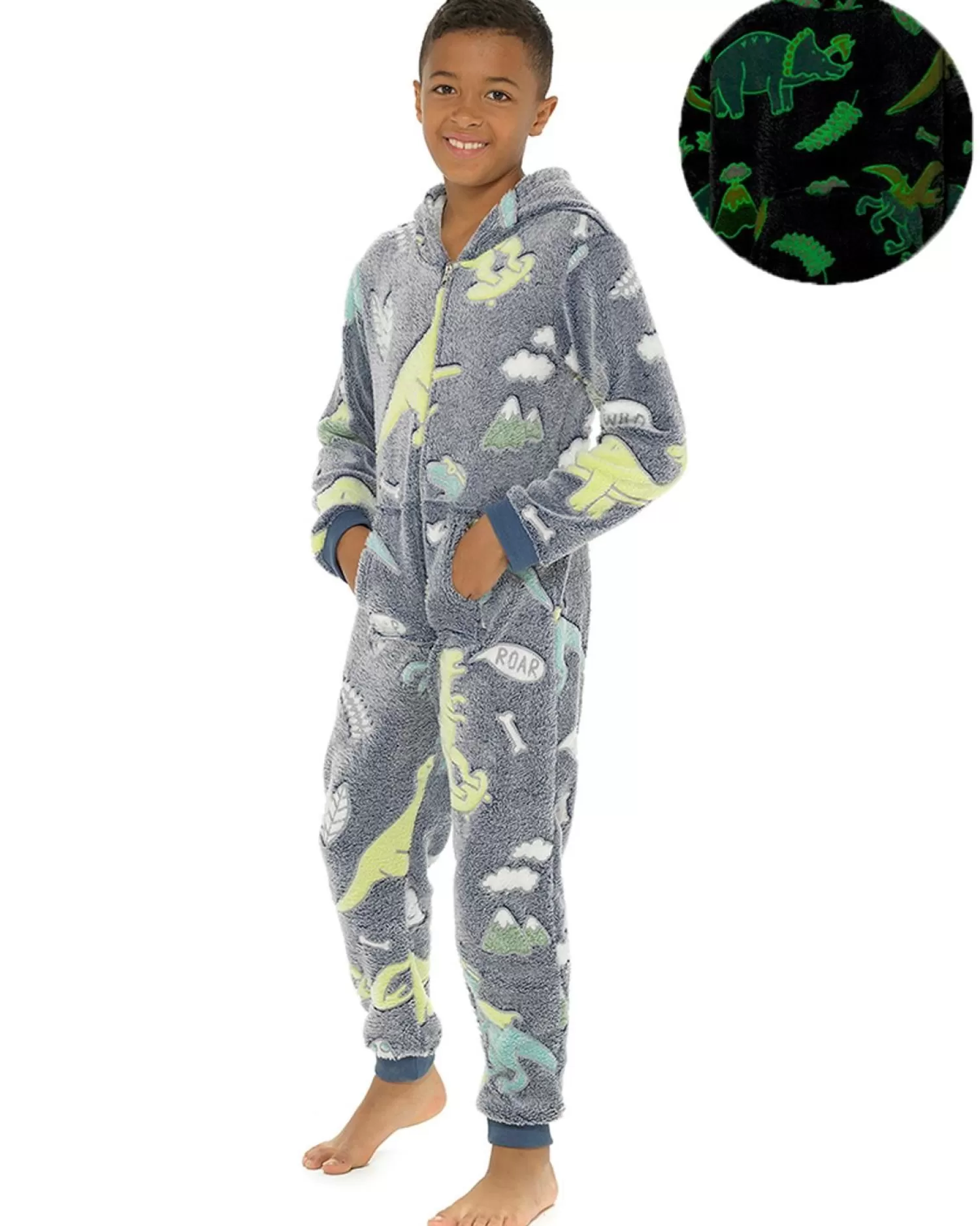 Kids Follow That Dream Kids Glow In The Dark Dinosaur Onesie