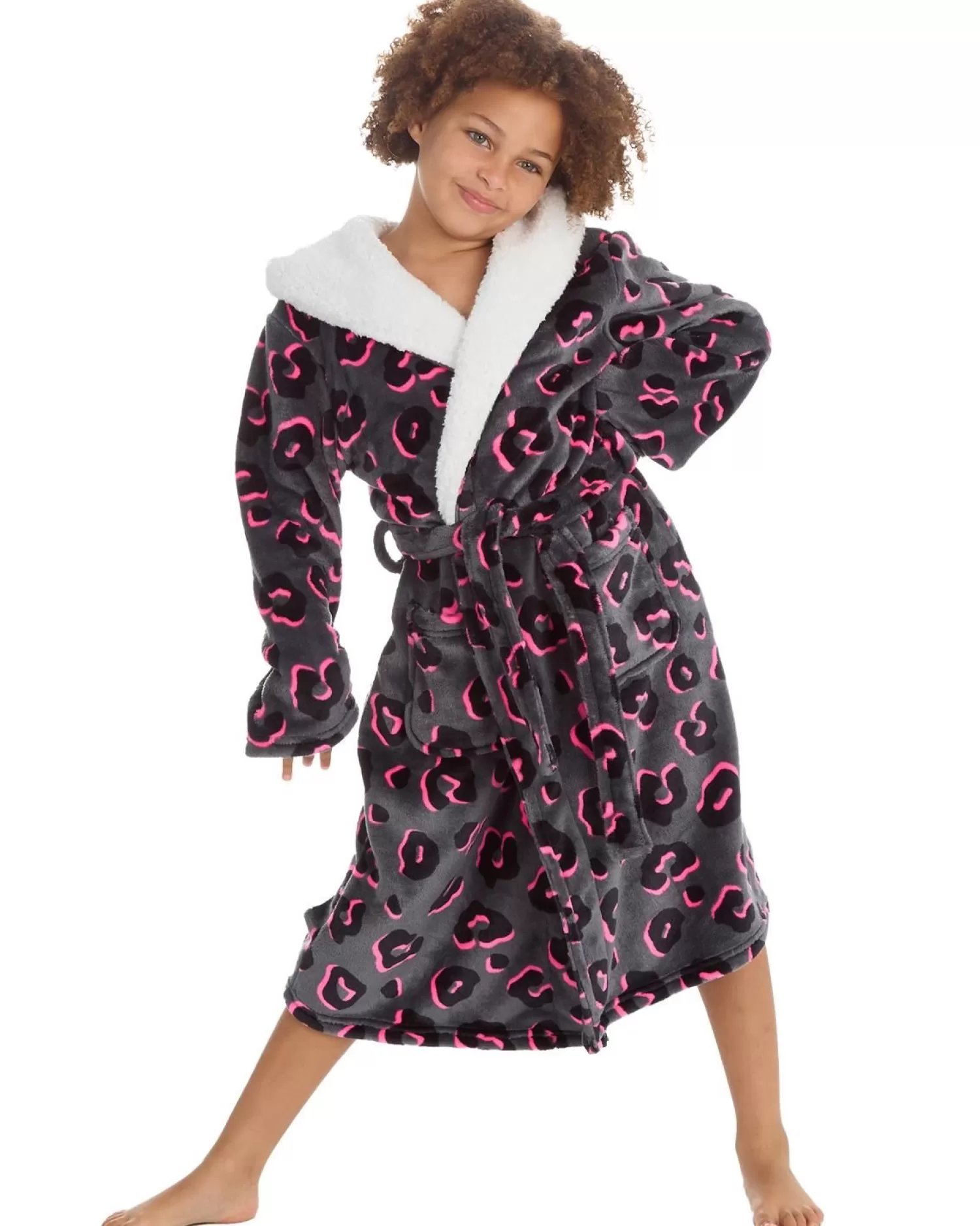 Kids Slumber Party Kids Grey Neon Leopard Dressing Gown