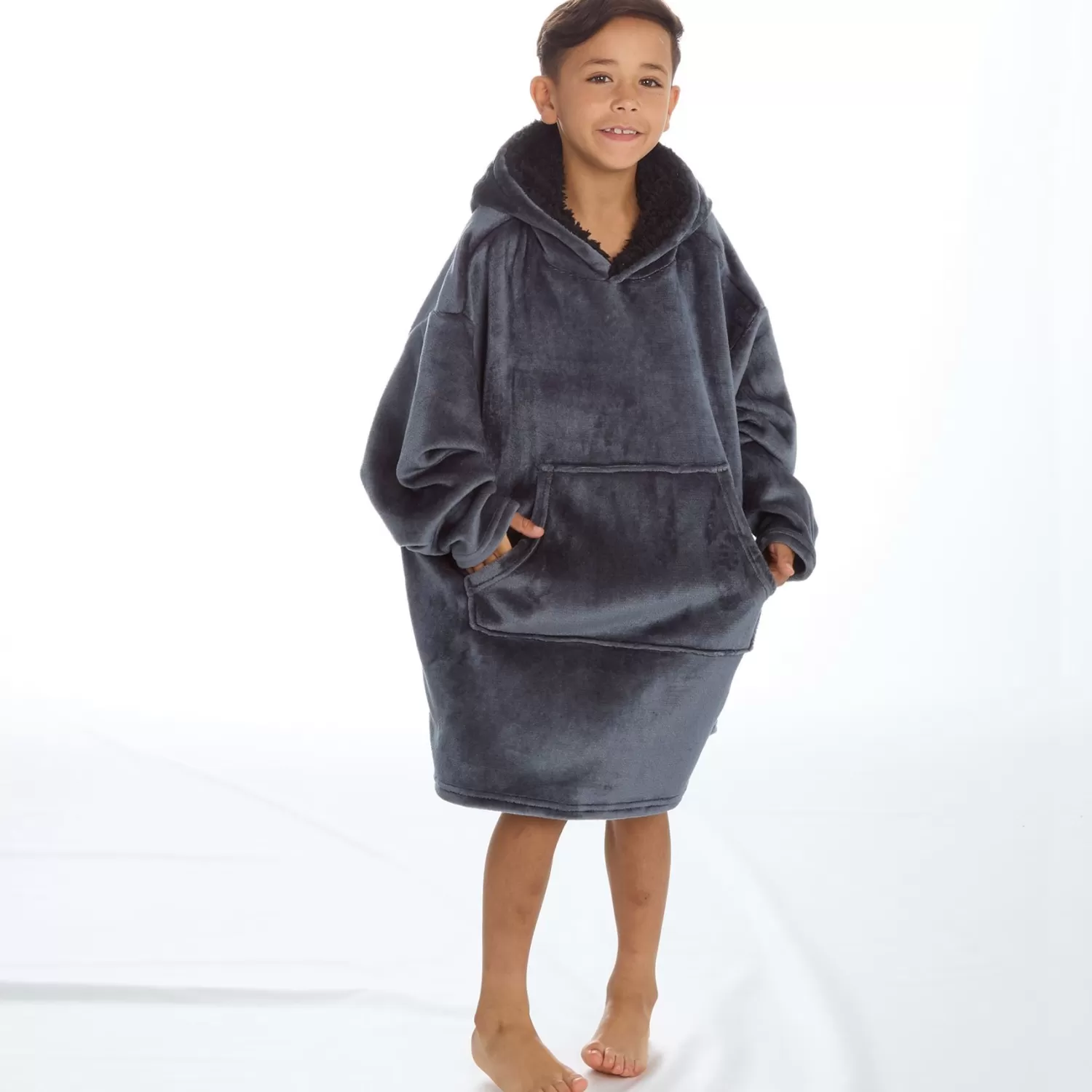 Kids Embargo Kids Polished Fleece Oversized Hoodie - Charcoal