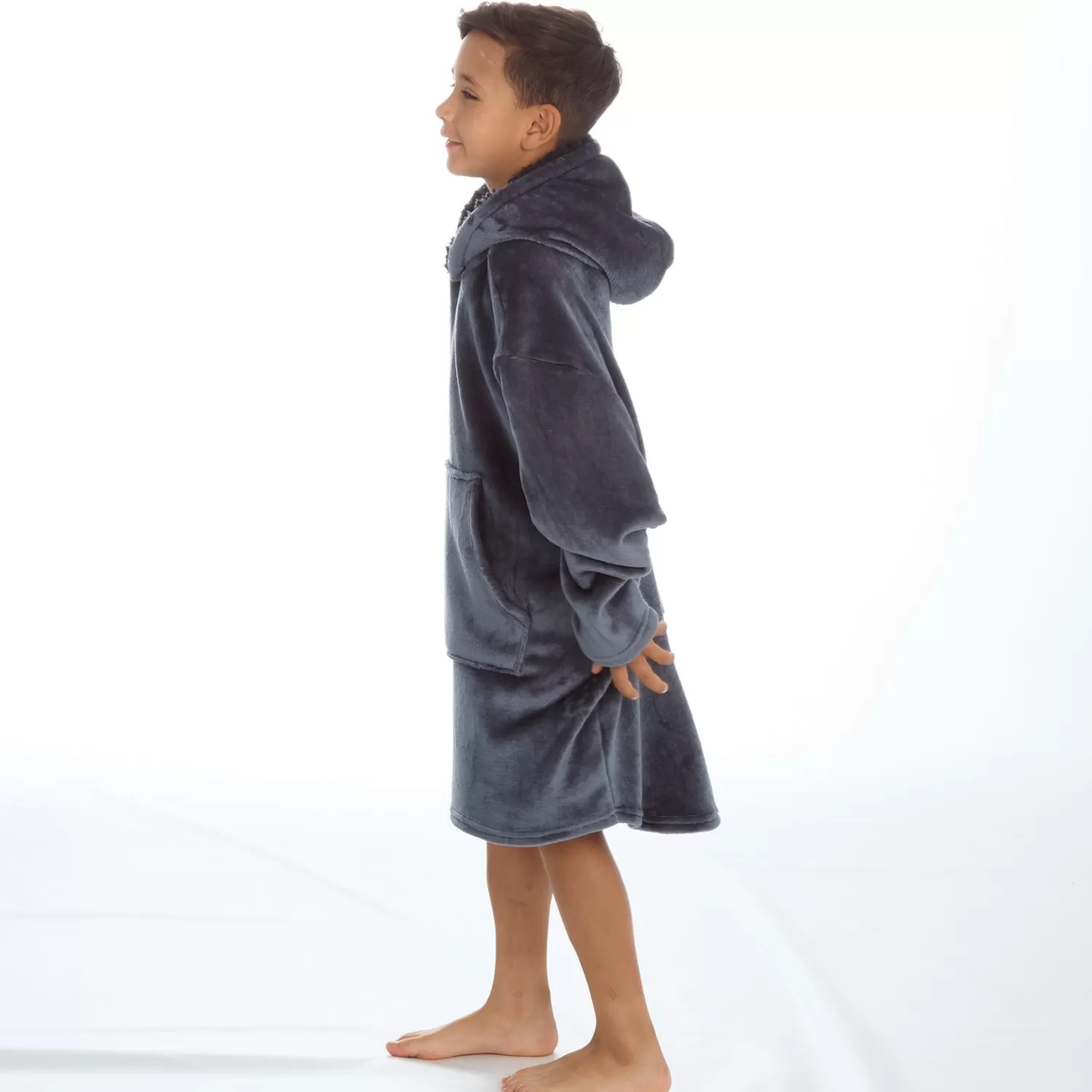 Kids Embargo Kids Polished Fleece Oversized Hoodie - Charcoal