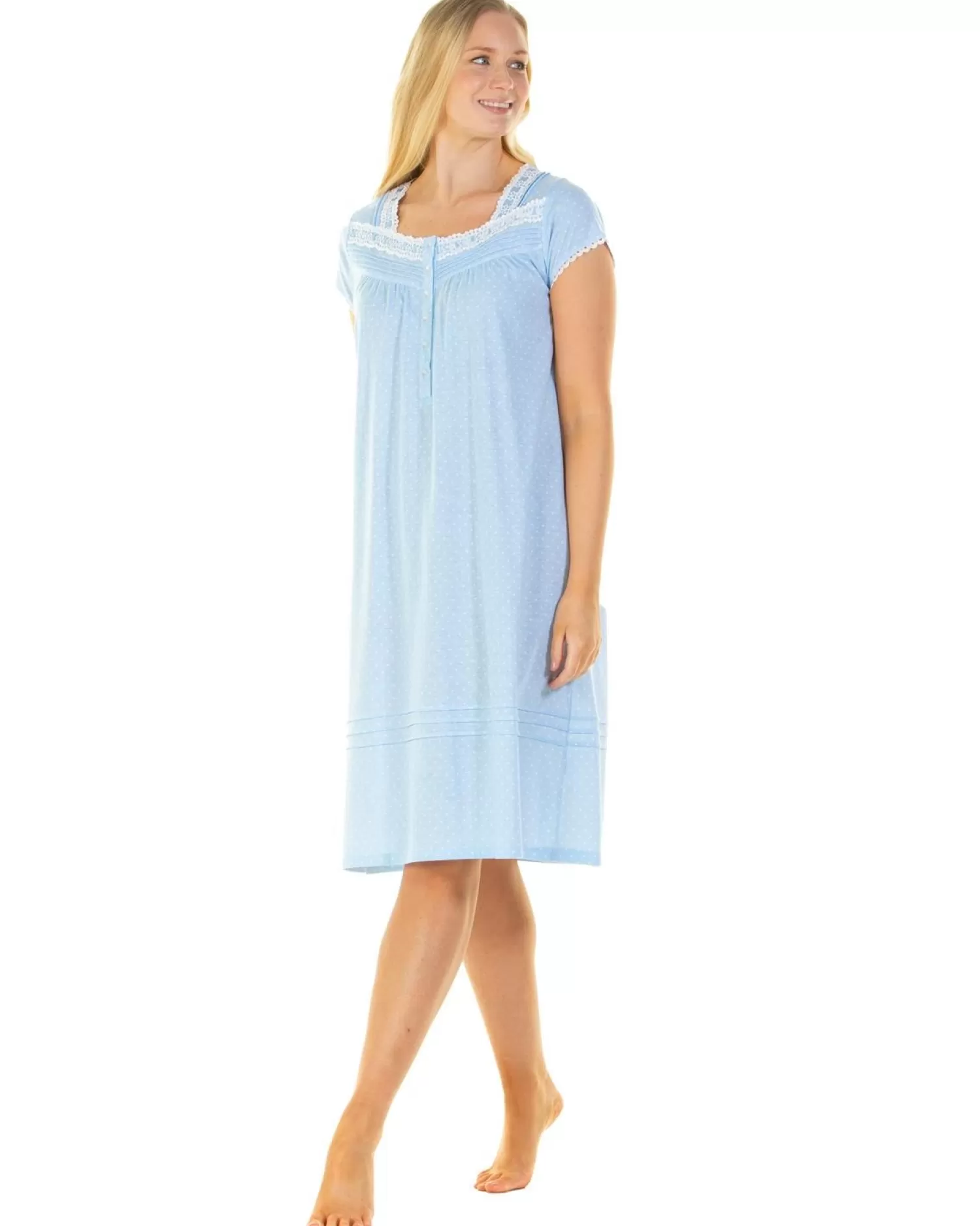 La Marquise Nighties | Cotton Dots 40" Short Sleeve Nightie - Blue