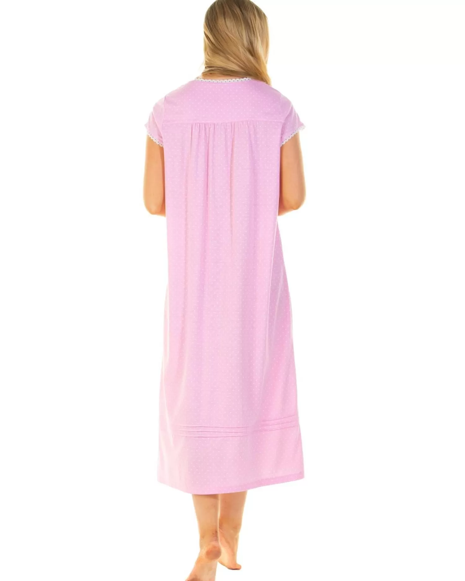 La Marquise Nighties | Cotton Dots 48" Short Sleeve Nightie - Pink