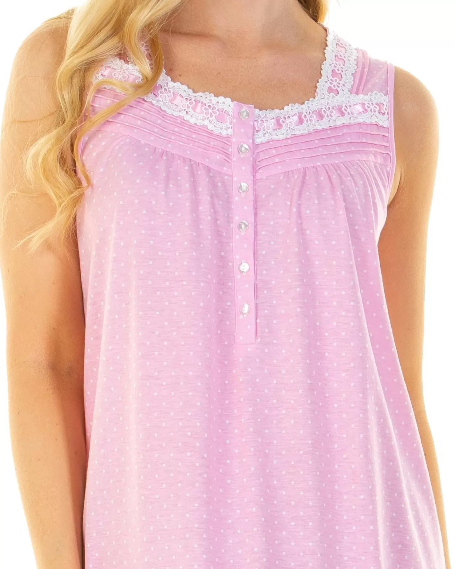 La Marquise Nighties | Cotton Dots Sleeveless Nightie - Pink