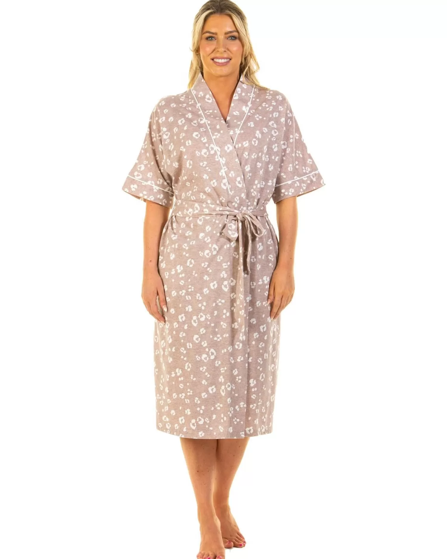 La Marquise Dressing Gowns | Heather Leopard Robe - Beige