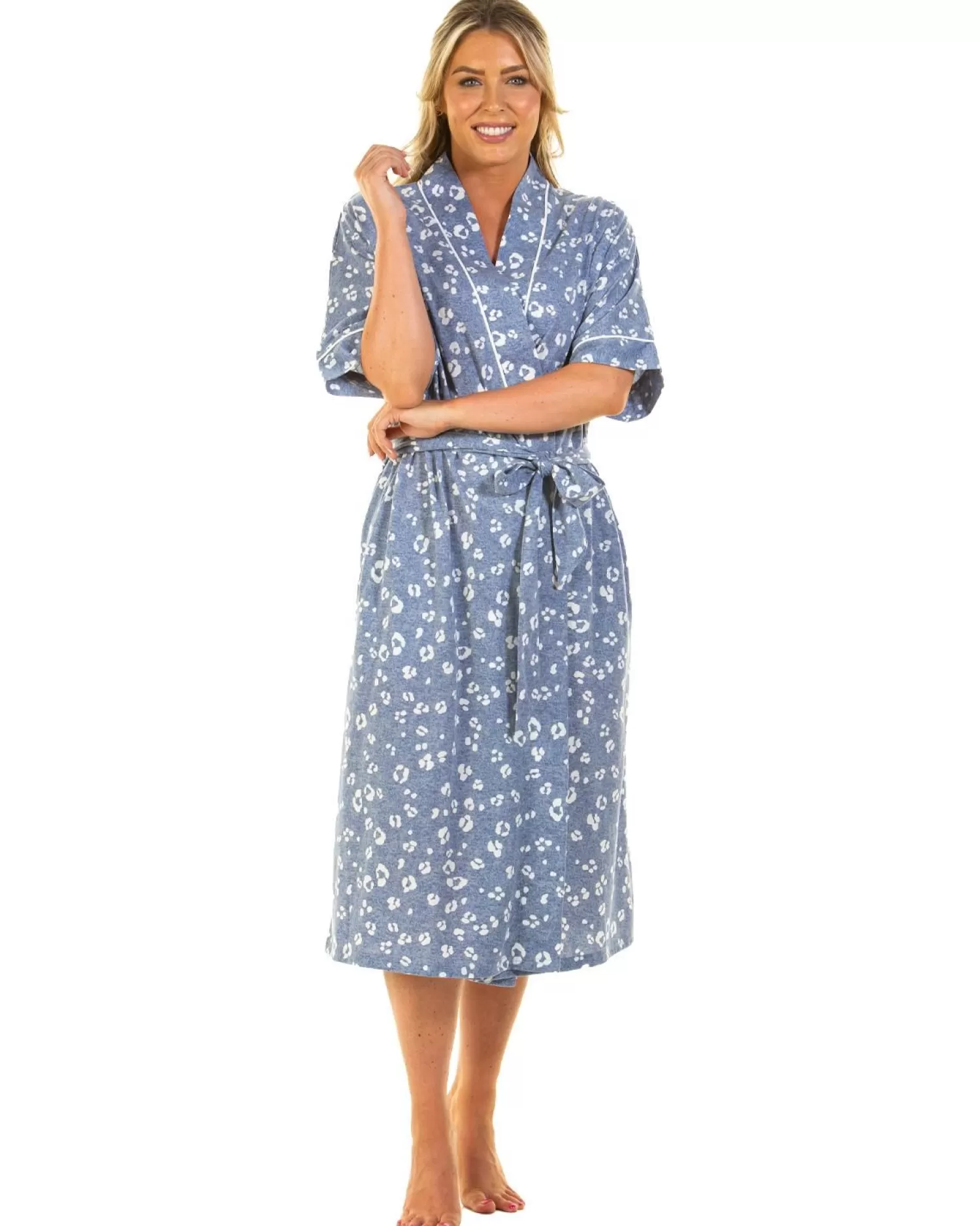 La Marquise Dressing Gowns | Heather Leopard Robe - Blue