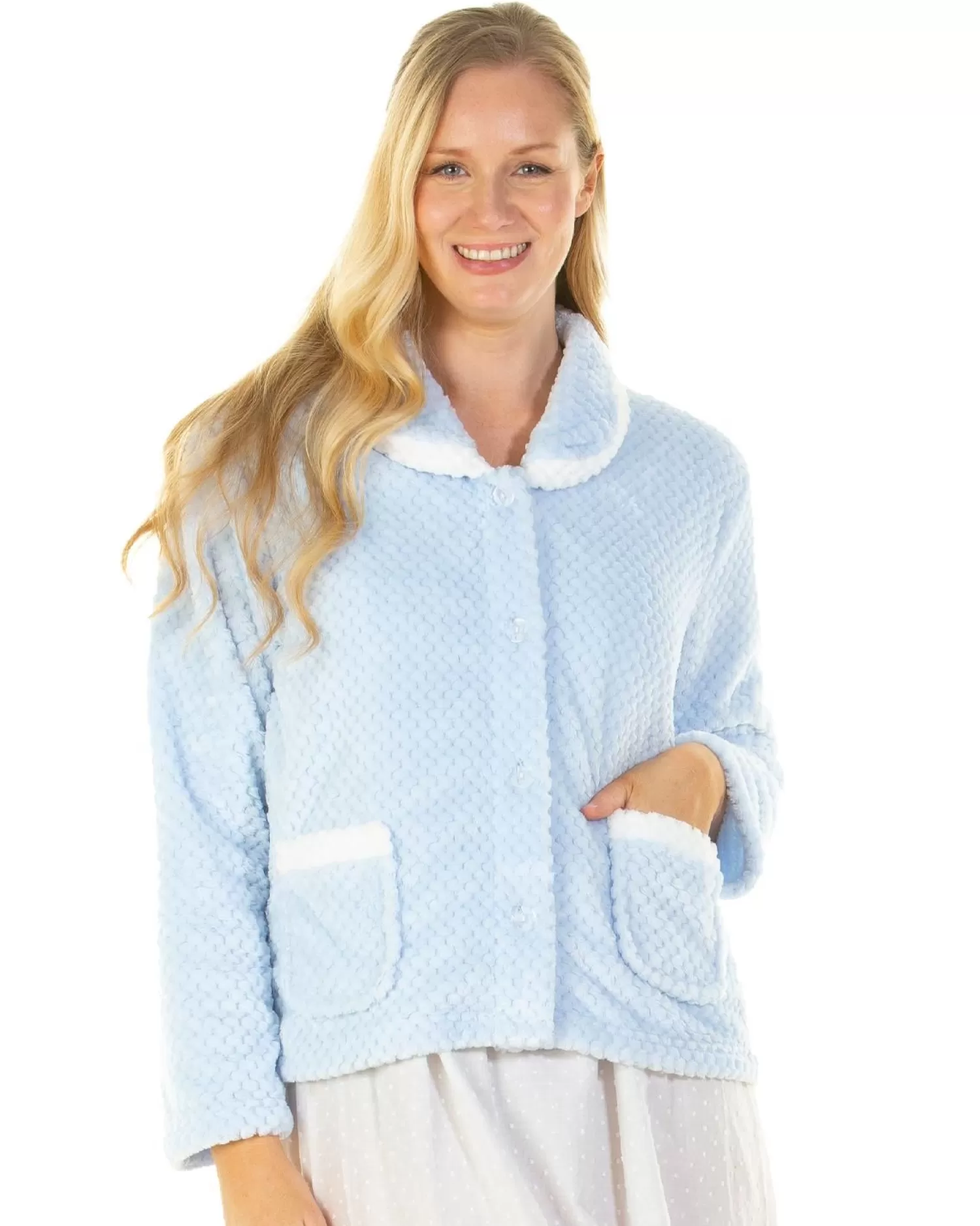 La Marquise Dressing Gowns | Notting Hill Waffle Bed Jacket - Blue