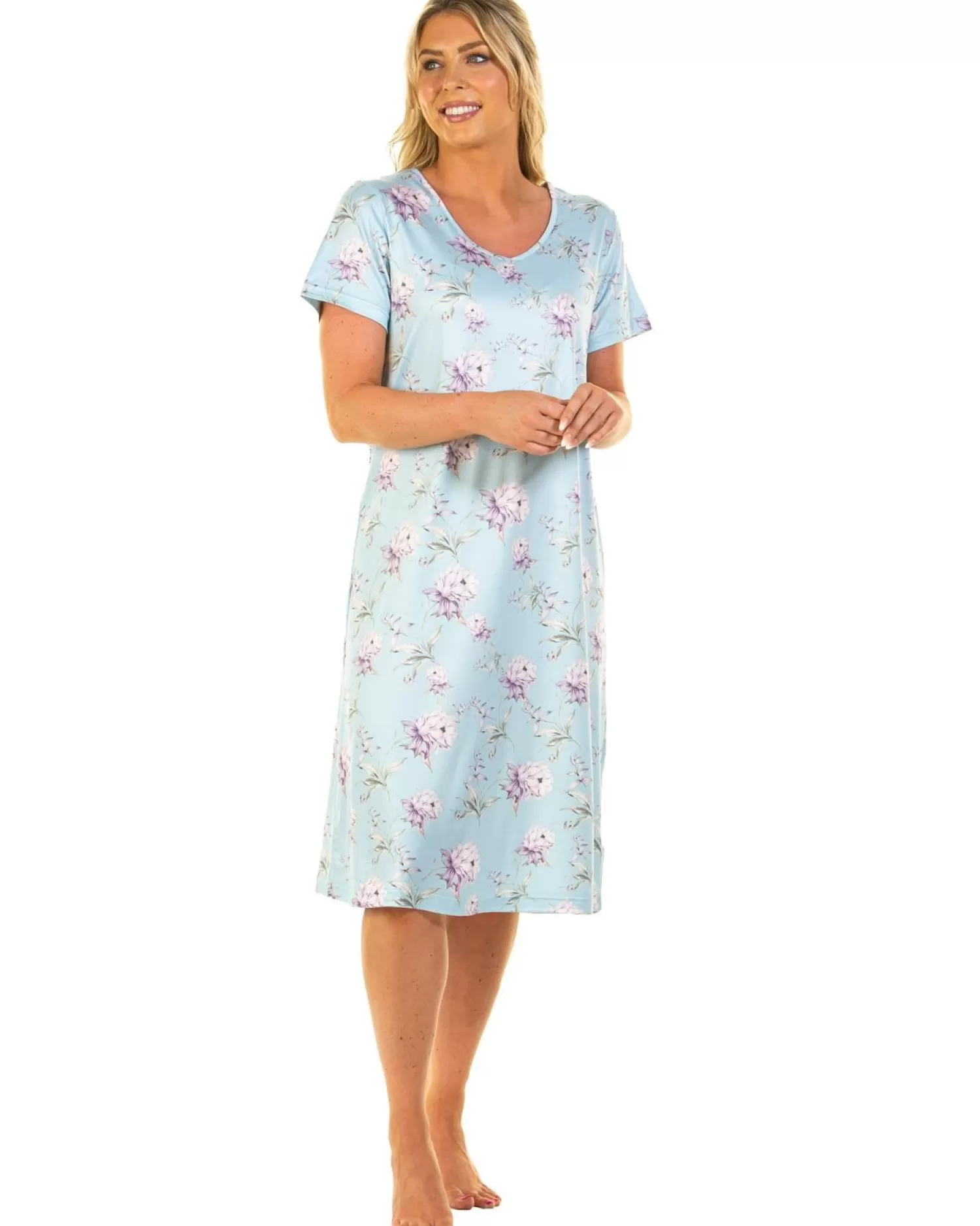 La Marquise Nighties | Orchid Silkyknit Short Sleeve Nightie - Blue