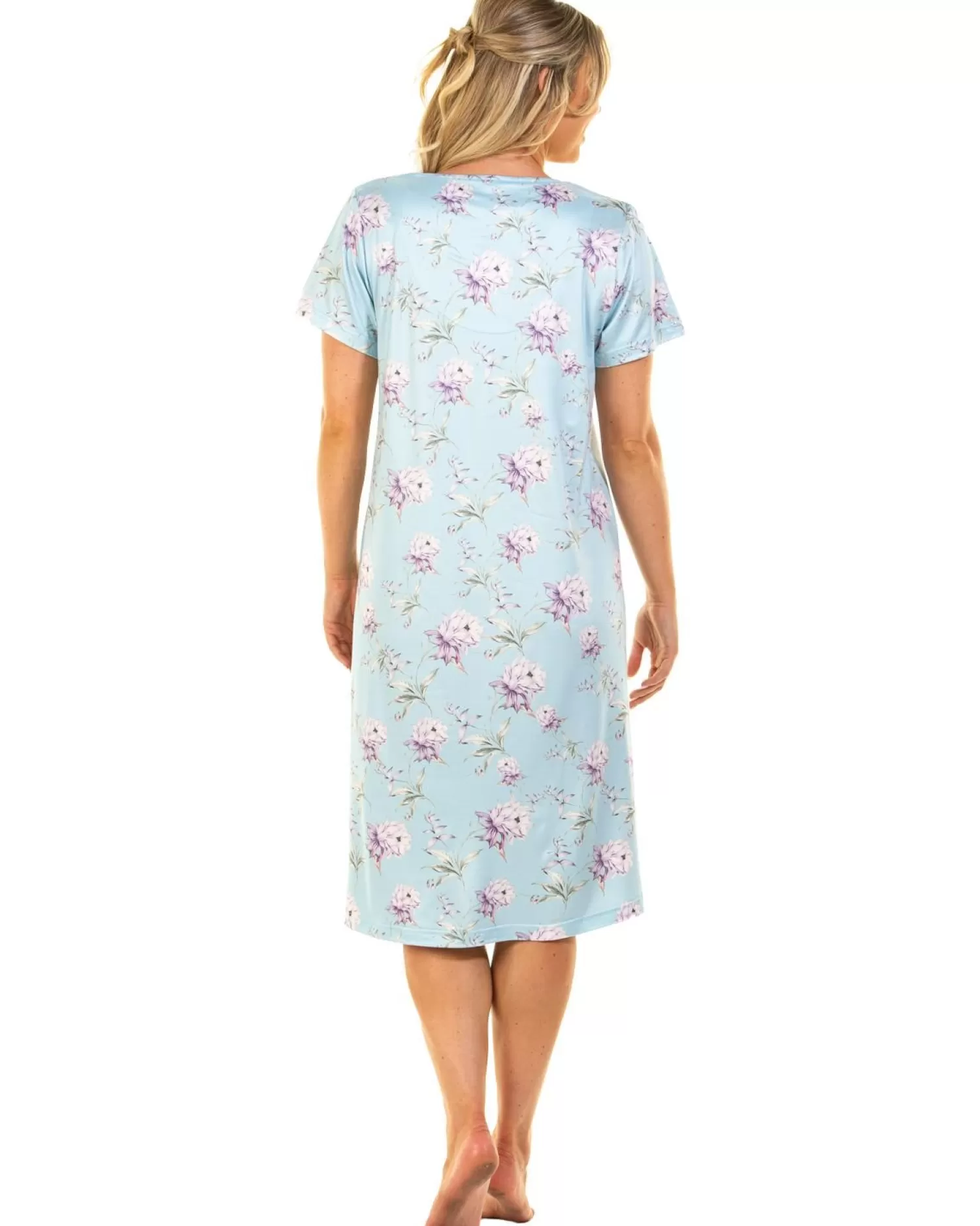 La Marquise Nighties | Orchid Silkyknit Short Sleeve Nightie - Blue