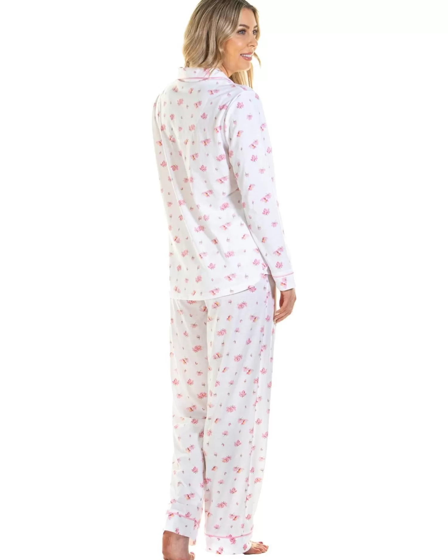 La Marquise Pyjamas | Pink Blush Jersey Button Pyjamas - Ivory