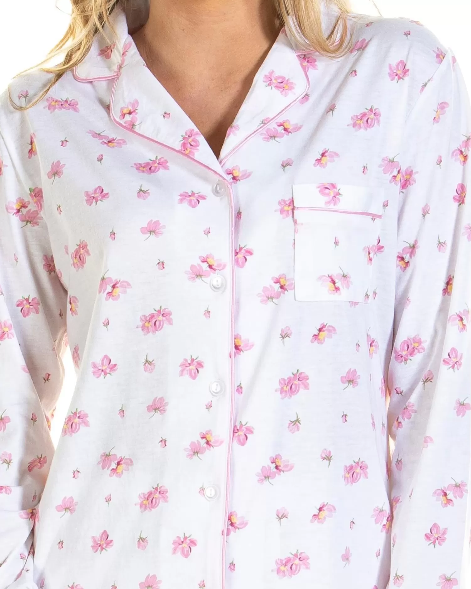 La Marquise Pyjamas | Pink Blush Jersey Button Pyjamas - Ivory