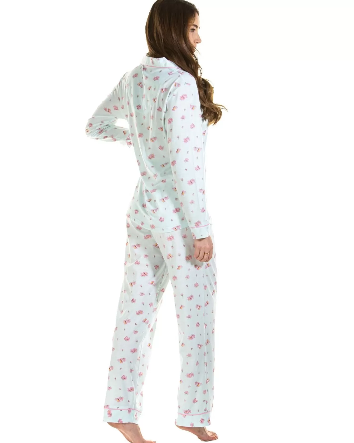 La Marquise Pyjamas | Pink Blush Jersey Button Pyjamas - Turquoise