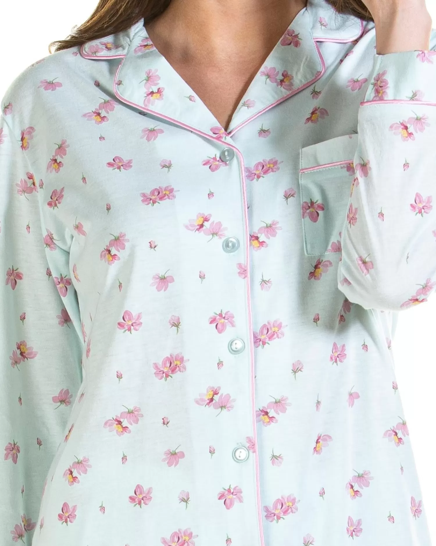 La Marquise Pyjamas | Pink Blush Jersey Button Pyjamas - Turquoise