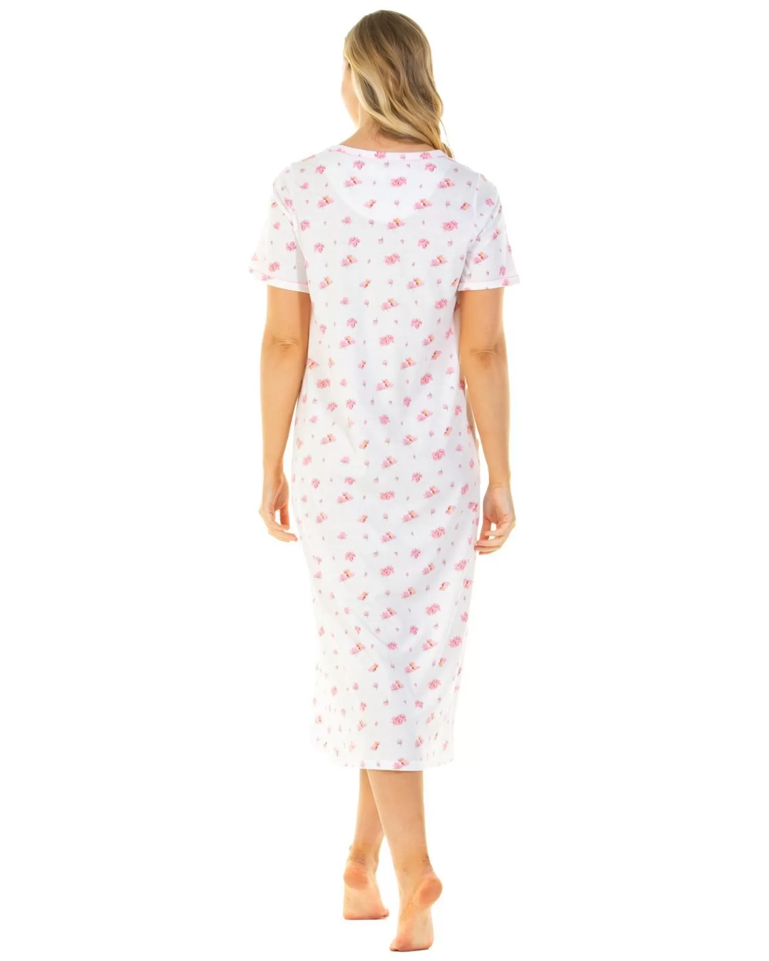 La Marquise Nighties | Pink Blush Jersey Short Sleeve Longer Length Nightie - Ivory