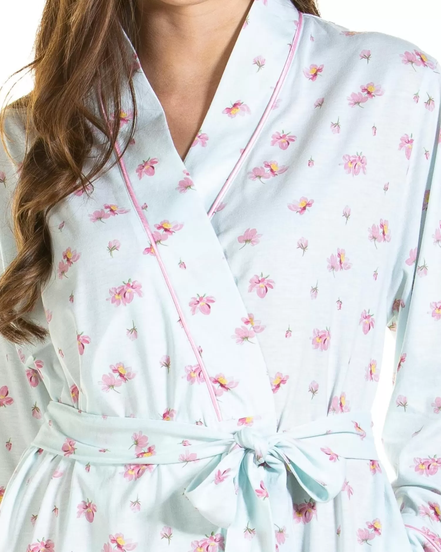 La Marquise Dressing Gowns | Pink Blush Jersey Wrap - Turquoise