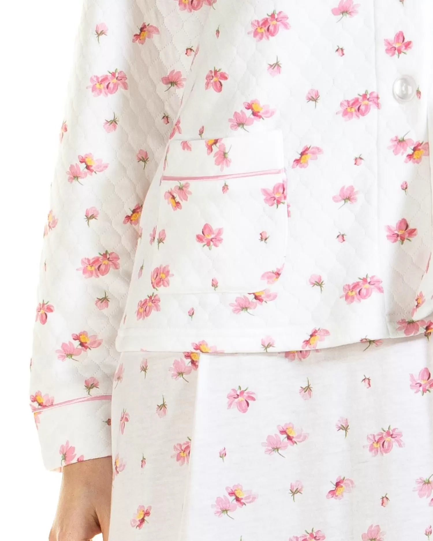 La Marquise Dressing Gowns | Pink Blush Mock Quilt Bed Jacket - Ivory