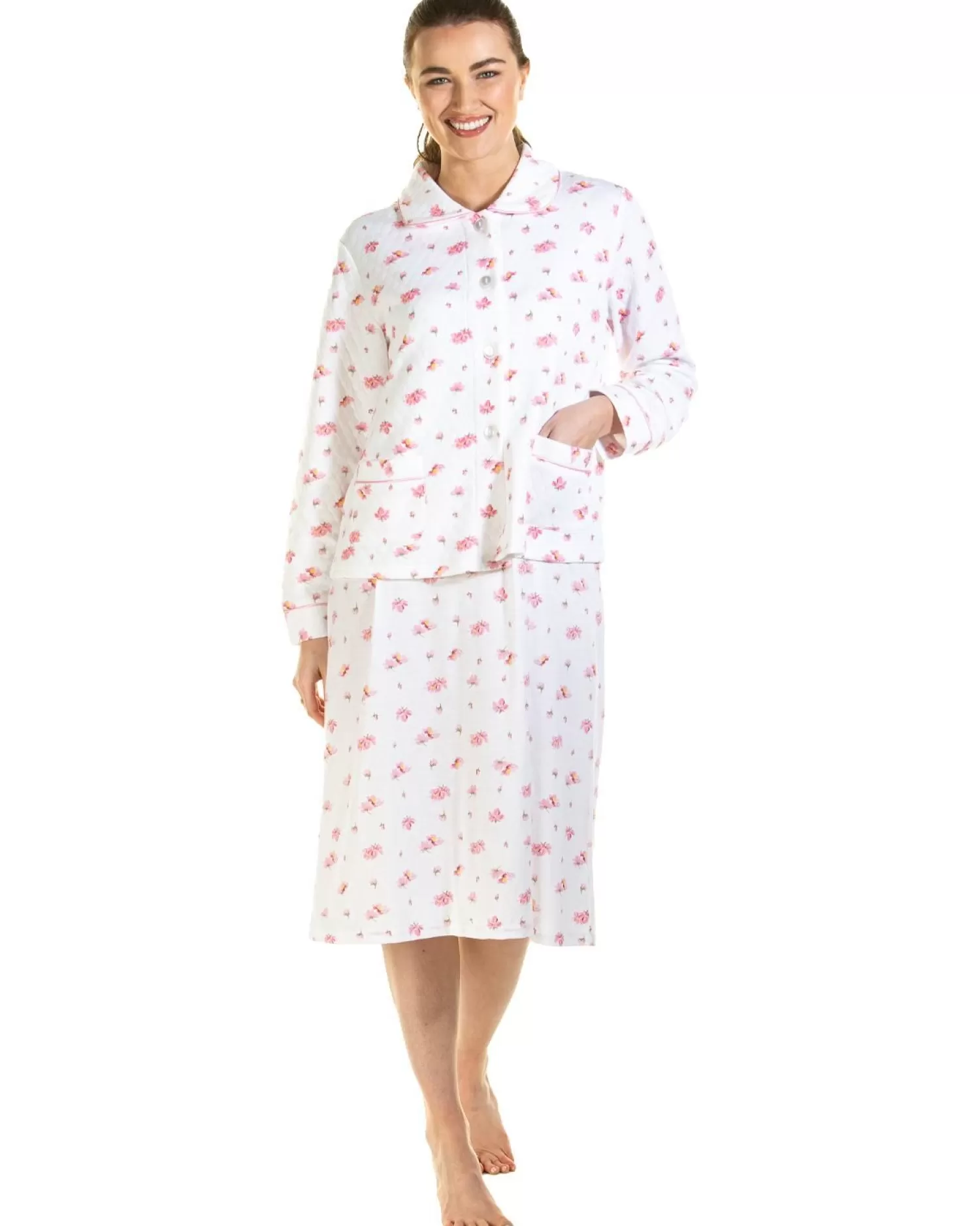 La Marquise Dressing Gowns | Pink Blush Mock Quilt Bed Jacket - Ivory