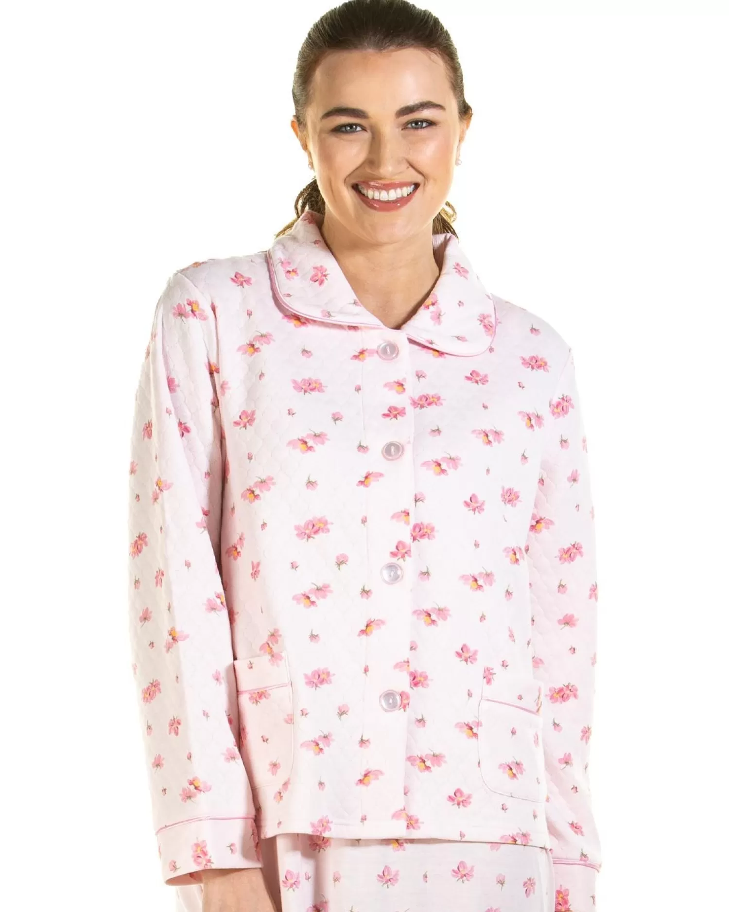 La Marquise Dressing Gowns | Pink Blush Mock Quilt Bed Jacket - Pink